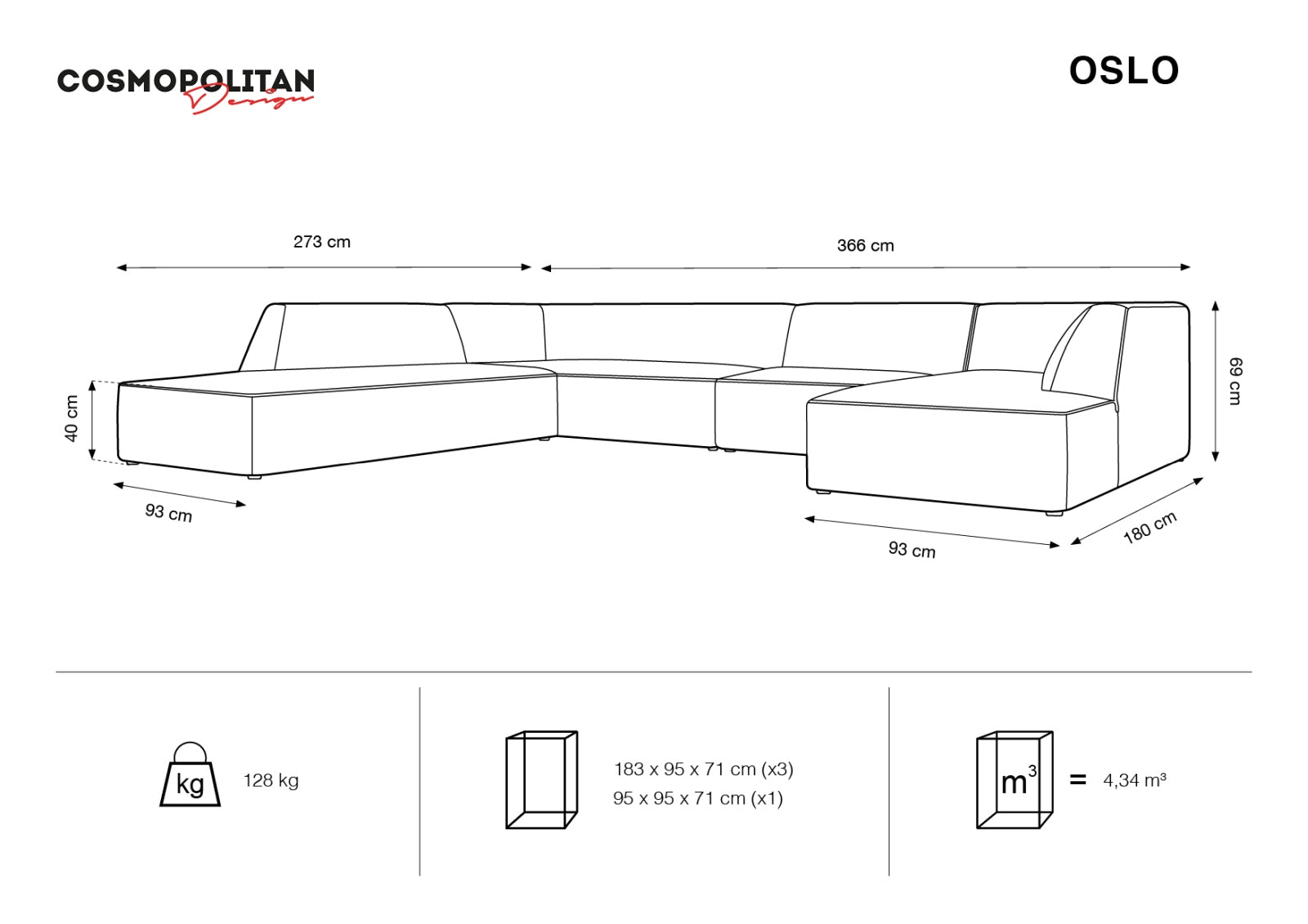Oslo Panoramic Ecksofa links 7 Sitzer in Black präsentiert im Onlineshop von KAQTU Design AG. Ecksofa links ist von Cosmopolitan Design