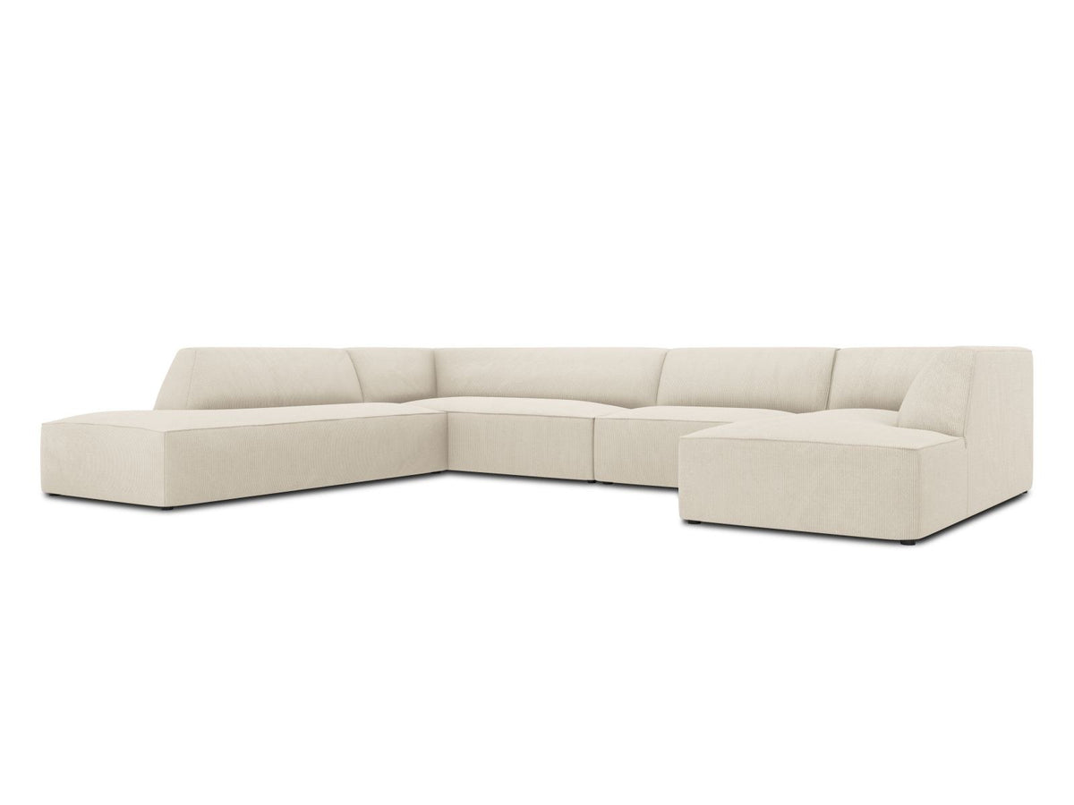 Cosmopolitan Design Siena Panorama-Ecksofa links, 7-Sitzer in Light Beige-Scala Cordstoff mit Massivholzrahmen und Kunststoffbeinen.