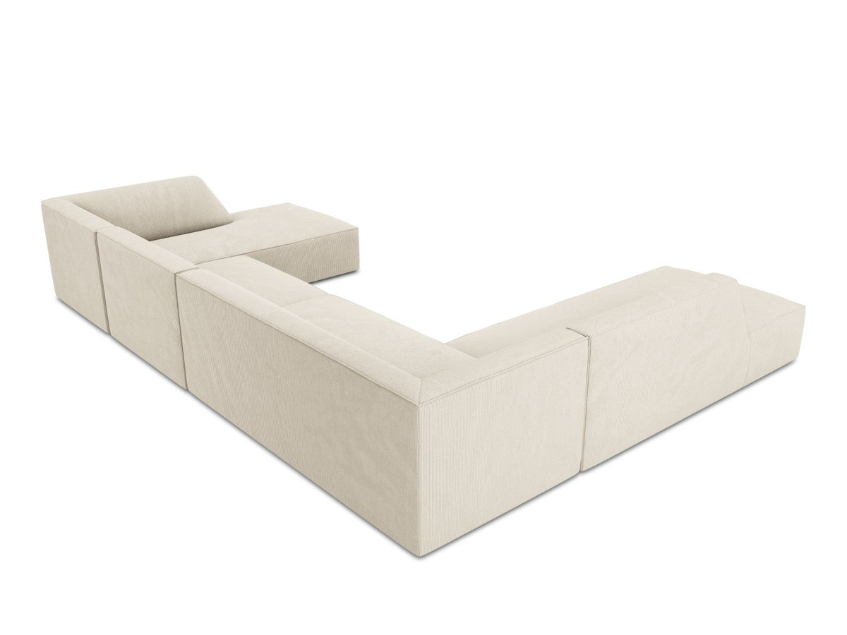 Cosmopolitan Design Siena Panorama-Ecksofa links, 7-Sitzer in Light Beige-Scala Cordstoff mit Massivholzrahmen und Kunststoffbeinen.