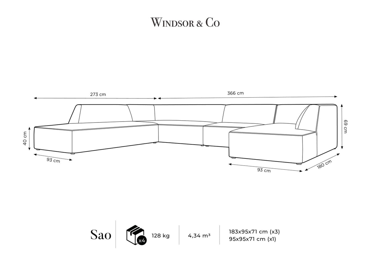Cosmopolitan Design Siena Panorama-Ecksofa links, 7-Sitzer in Light Beige-Scala Cordstoff mit Massivholzrahmen und Kunststoffbeinen.