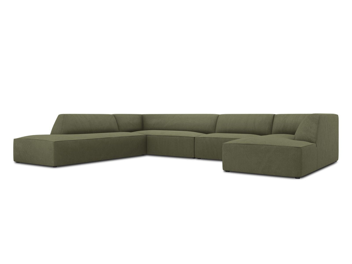 Cosmopolitan Design Siena Panorama-Ecksofa links, 7-Sitzer in Light Beige-Scala Cordstoff mit Massivholzrahmen und Kunststoffbeinen.