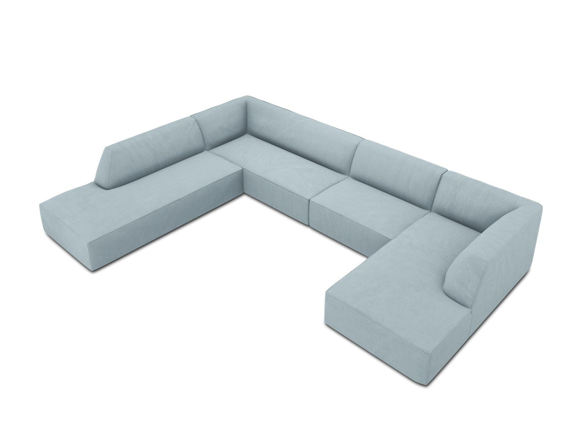 Cosmopolitan Design Siena Panorama-Ecksofa links, 7-Sitzer in Light Beige-Scala Cordstoff mit Massivholzrahmen und Kunststoffbeinen.