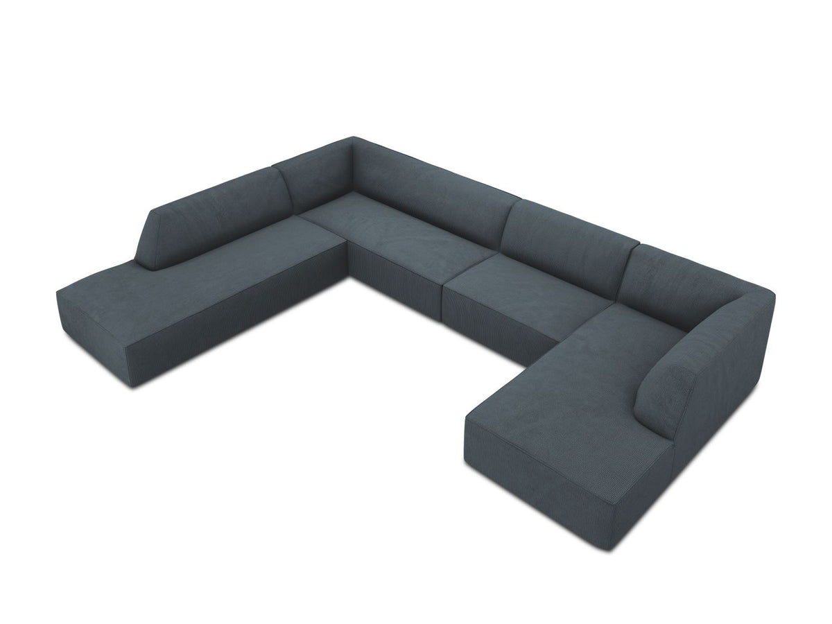 Cosmopolitan Design Siena Panorama-Ecksofa links, 7-Sitzer in Light Beige-Scala Cordstoff mit Massivholzrahmen und Kunststoffbeinen.