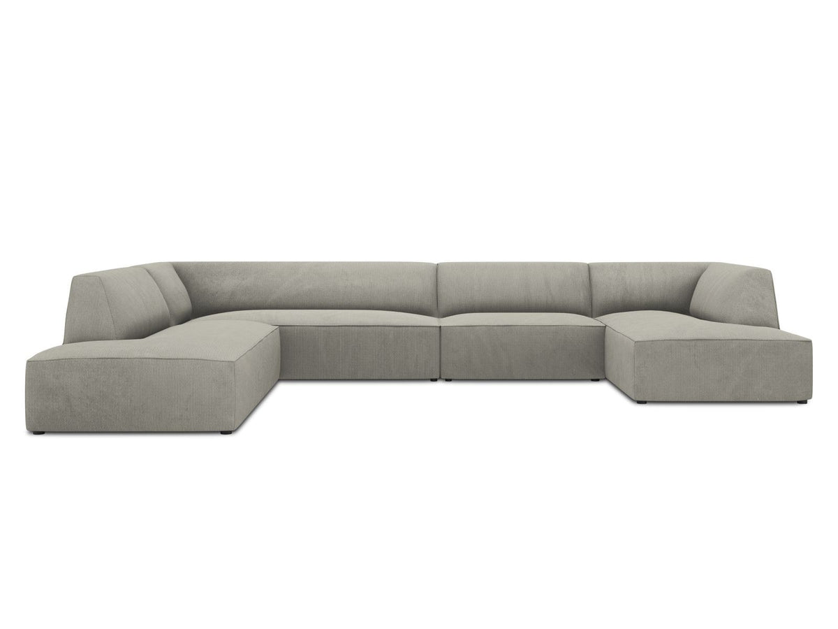 Cosmopolitan Design Siena Panorama-Ecksofa links, 7-Sitzer in Light Beige-Scala Cordstoff mit Massivholzrahmen und Kunststoffbeinen.