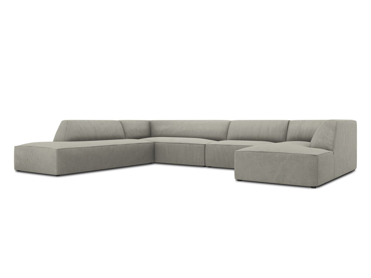 Cosmopolitan Design Siena Panorama-Ecksofa links, 7-Sitzer in Light Beige-Scala Cordstoff mit Massivholzrahmen und Kunststoffbeinen.