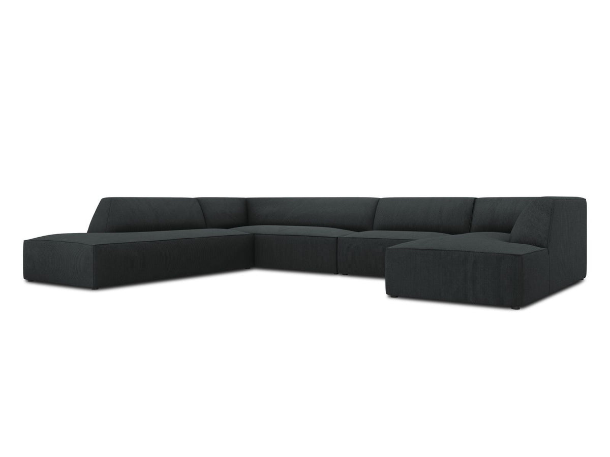 Cosmopolitan Design Siena Panorama-Ecksofa links, 7-Sitzer in Light Beige-Scala Cordstoff mit Massivholzrahmen und Kunststoffbeinen.