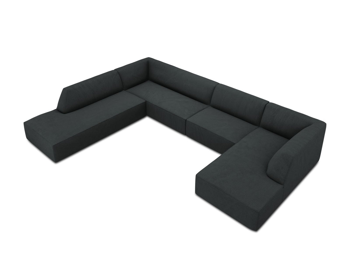 Cosmopolitan Design Siena Panorama-Ecksofa links, 7-Sitzer in Light Beige-Scala Cordstoff mit Massivholzrahmen und Kunststoffbeinen.