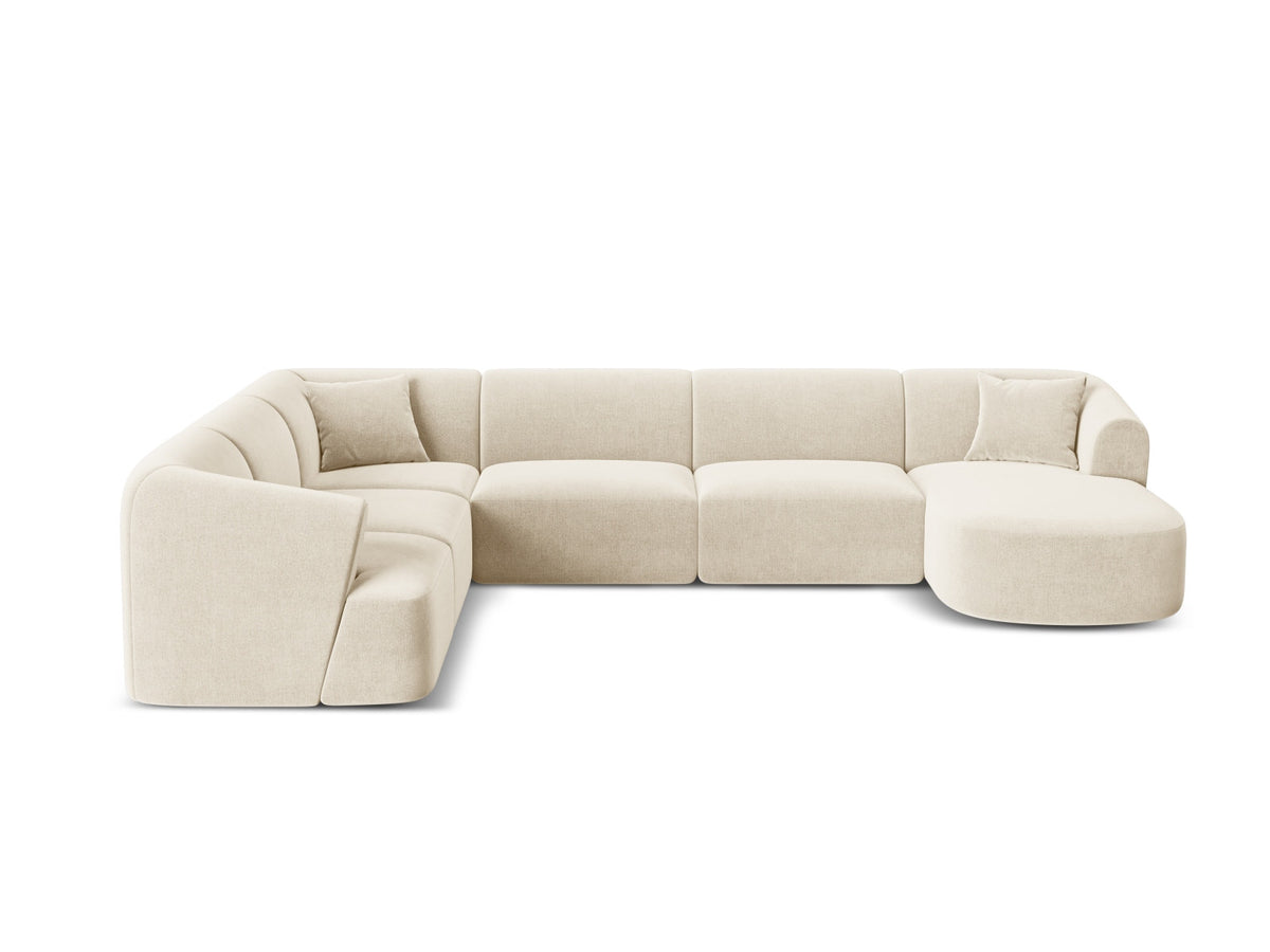 Ecksofa links Campi Panoramic mit Stoffbezug, Récamiere und schwarzen Kunststoffbeinen