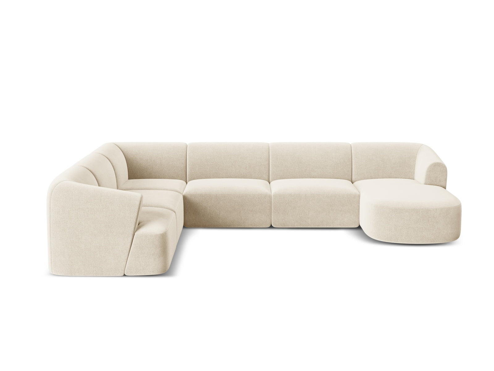 Entdecken Sie das stilvolle Campi Velour Modular Panoramic Ecksofa links 7 Sitzer von Cosmopolitan Design – perfekt für Ihr modernes Wohnzimmer, flexibel und bequem.