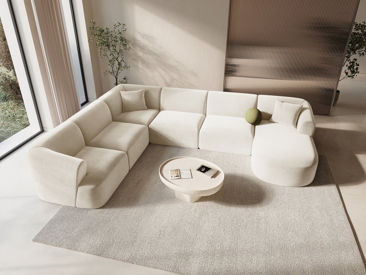 Ecksofa links Campi Panoramic mit Stoffbezug, Récamiere und schwarzen Kunststoffbeinen