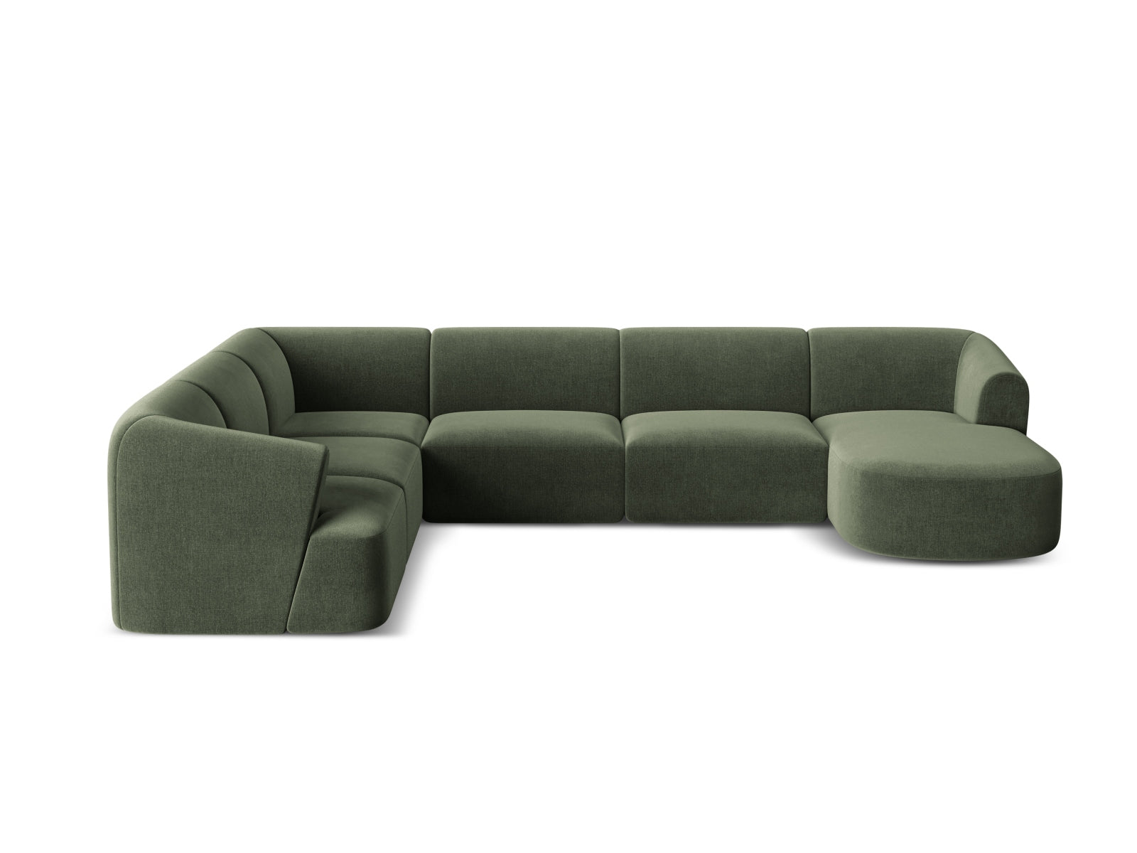 Entdecken Sie das stilvolle Campi Velour Modular Panoramic Ecksofa links 7 Sitzer von Cosmopolitan Design – perfekt für Ihr modernes Wohnzimmer, flexibel und bequem.