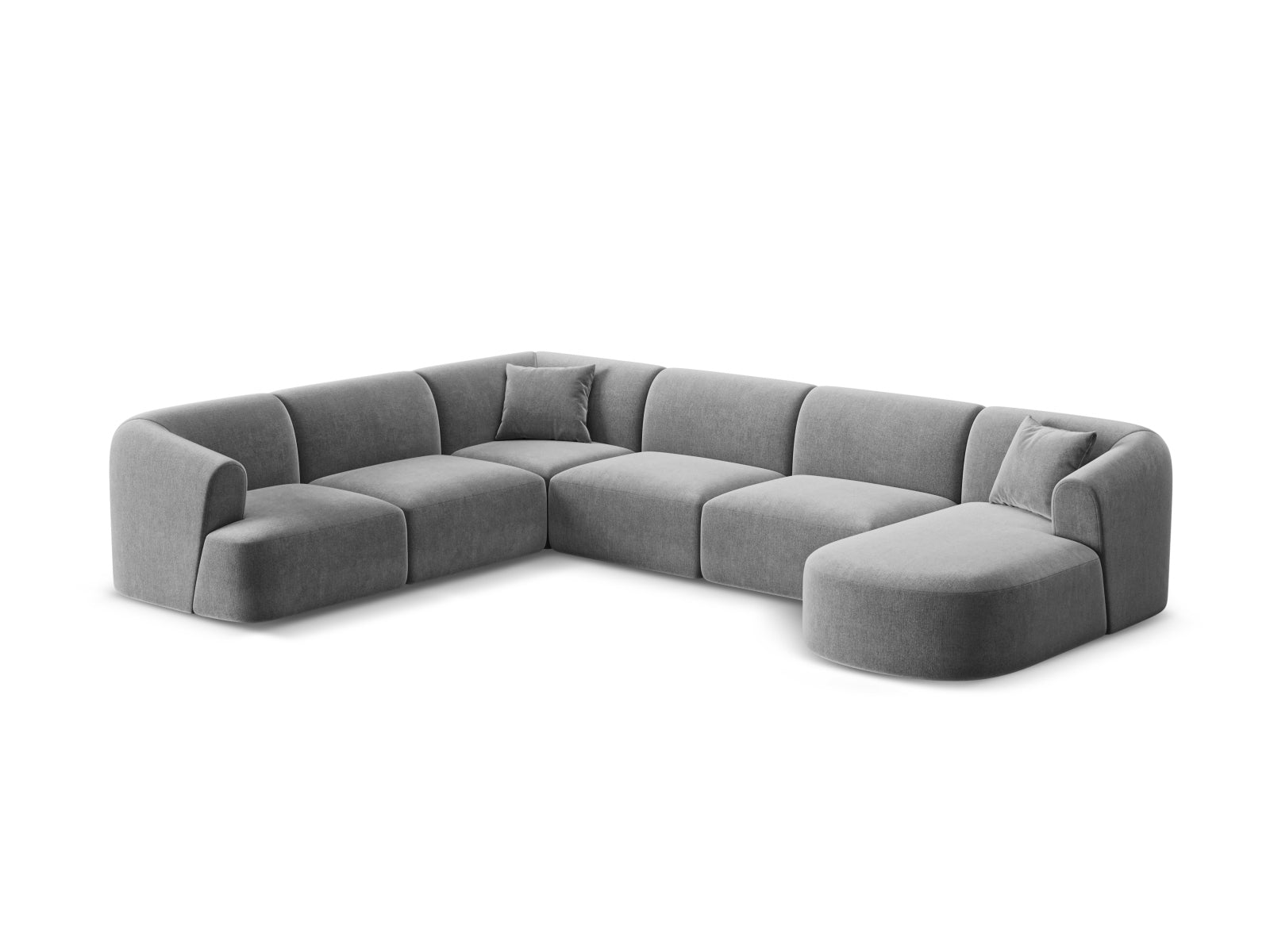 Erleben Sie das elegante Campi Velour Modular Panoramic Ecksofa links 7 Sitzer von Cosmopolitan Design – ideal für Ihr modernes Zuhause, flexibel und komfortabel.