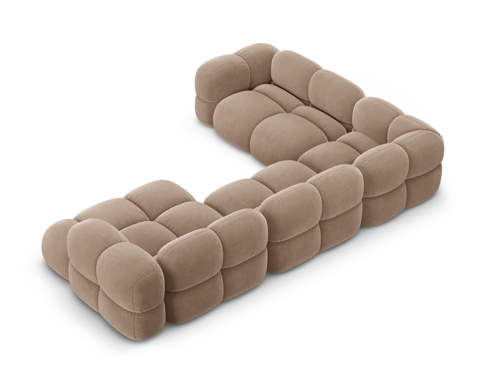 Elegantes Loretto Velour Panoramic Ecksofa links in stilvollem Dunkelbeige, ideal für entspannte Abende im großzügigen 5-Sitzer-Format.