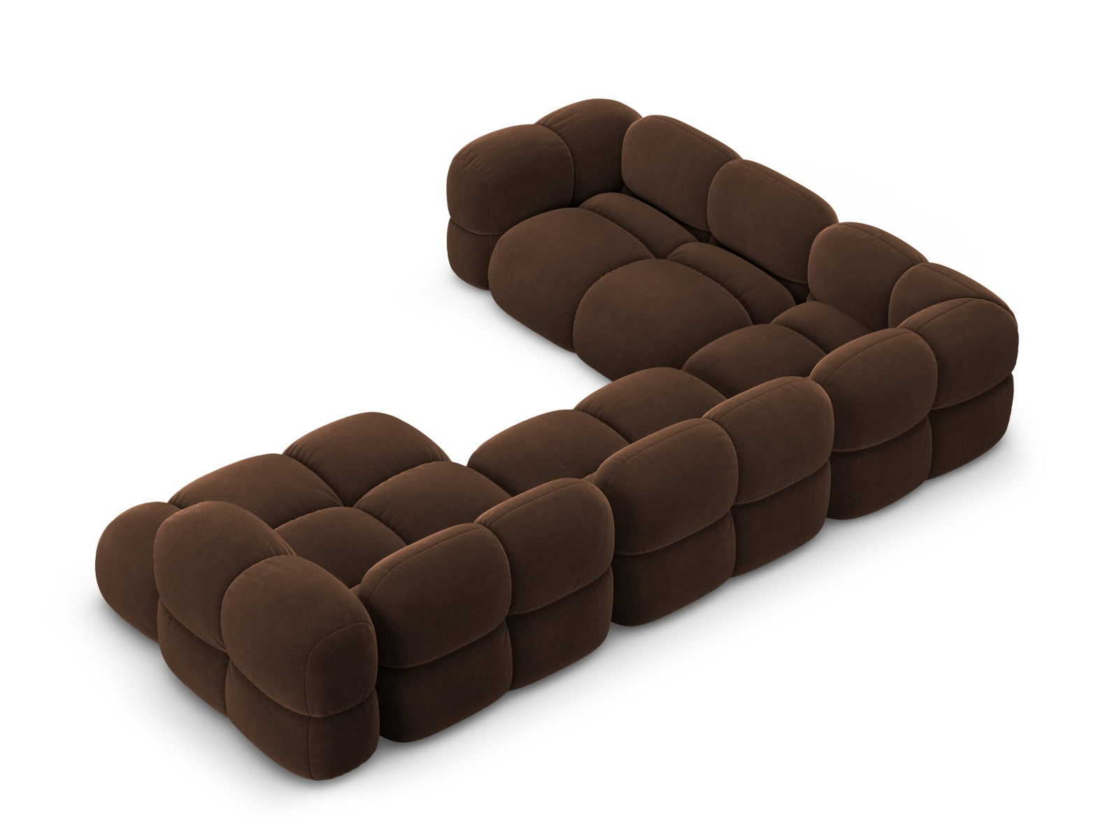 Elegantes Loretto Velour Panoramic Ecksofa links in luxuriösem Chocolate-Vogue, ideal für gemütliche Abende und modernes Wohndesign.