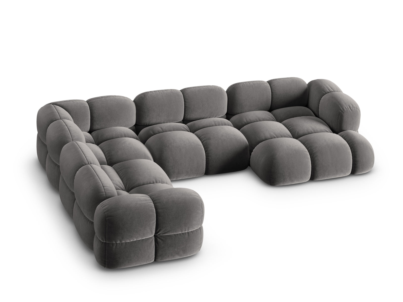Modernes Loretto Velour Panoramic Ecksofa links in ansprechendem Grau, perfekt für gesellige Abende und komfortable Entspannung.