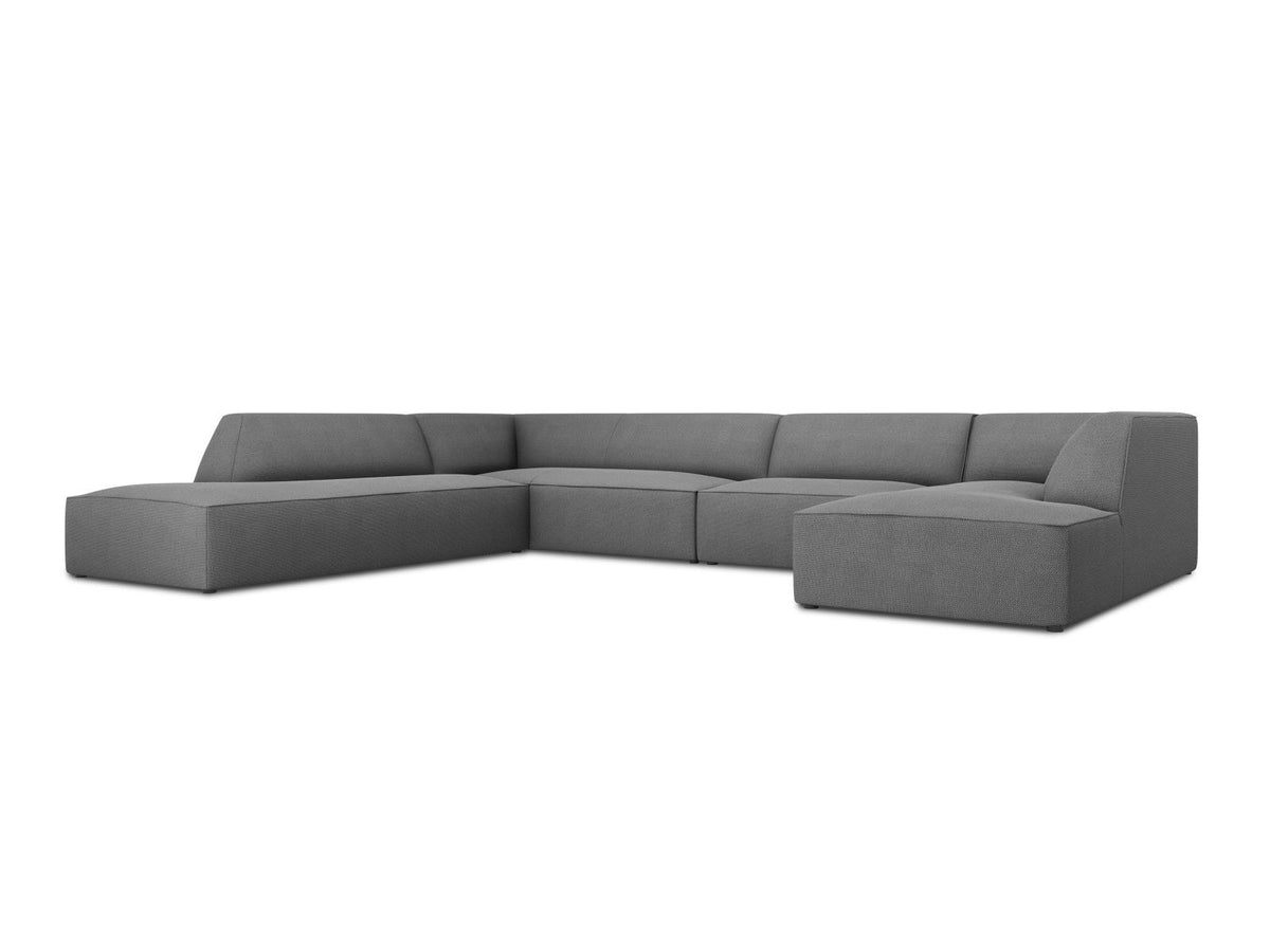 Cosmopolitan Design Siena Panorama-Ecksofa links, 7-Sitzer in Light Beige-Scala Cordstoff mit Massivholzrahmen und Kunststoffbeinen.