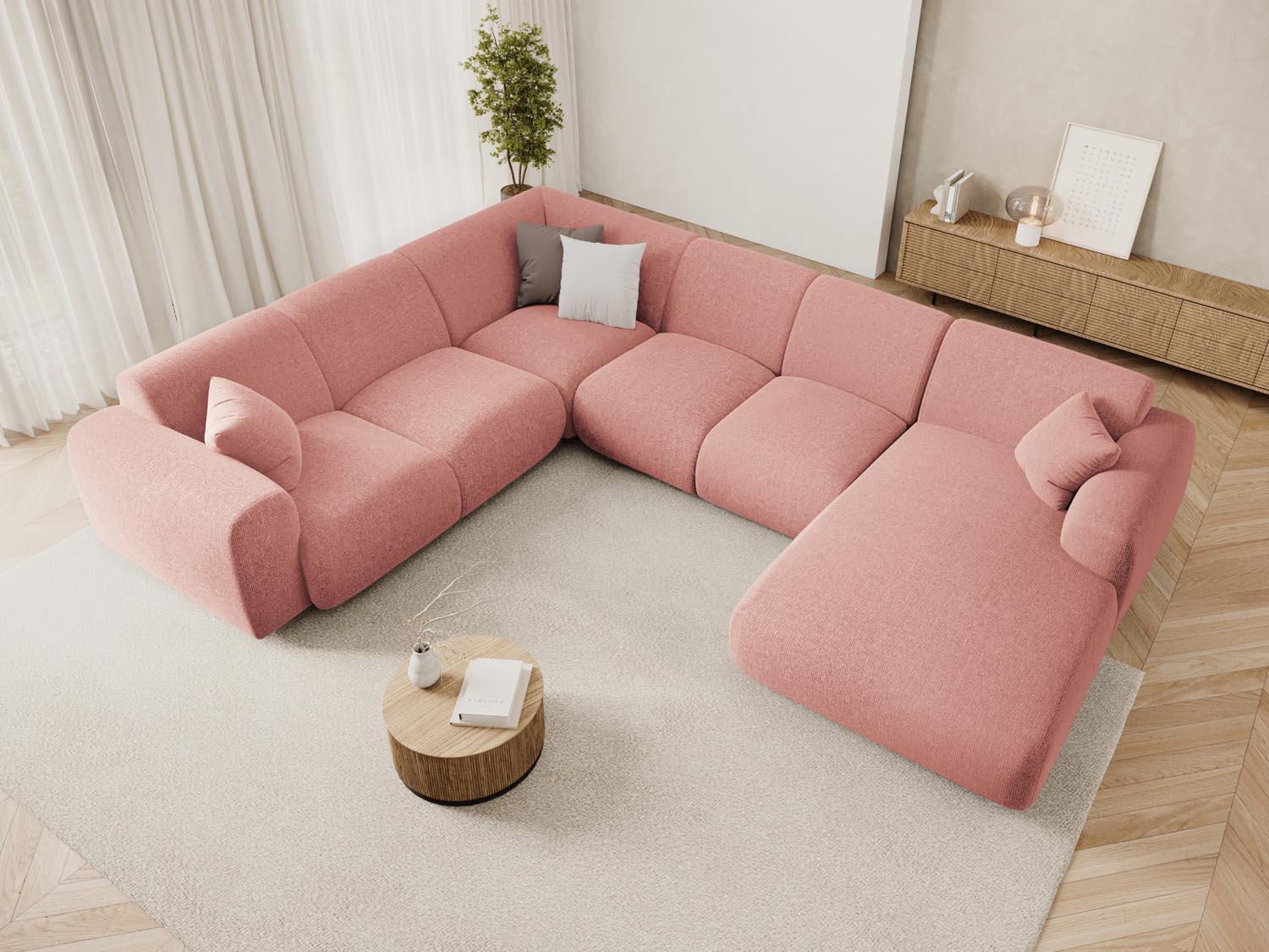 Nolio Panoramic Ecksofa links 6 Sitzer 252cm in Pink präsentiert im Onlineshop von KAQTU Design AG. Ecksofa links ist von Cosmopolitan Design