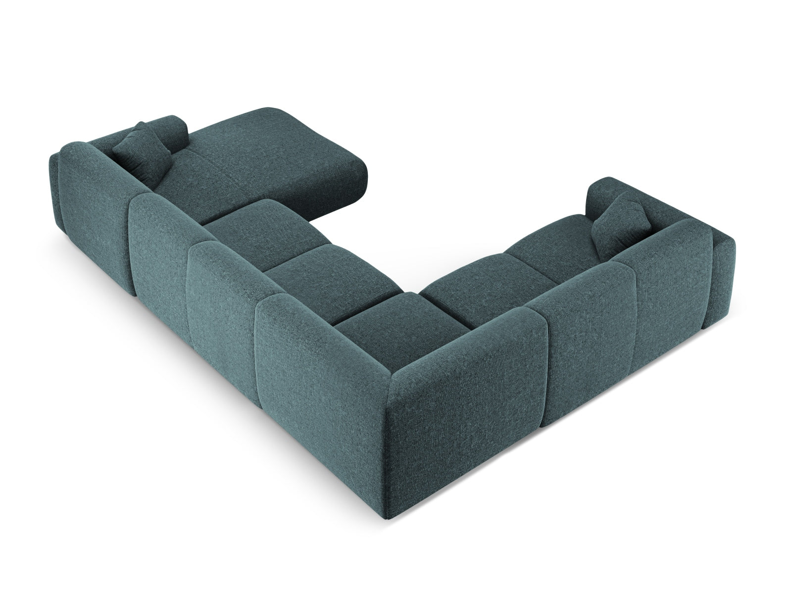Elegantes Nolio Panoramic Ecksofa links in Petrol-Haga, ideal für 6 Personen, vereint Komfort und modernes Design für Ihr Wohnzimmer.