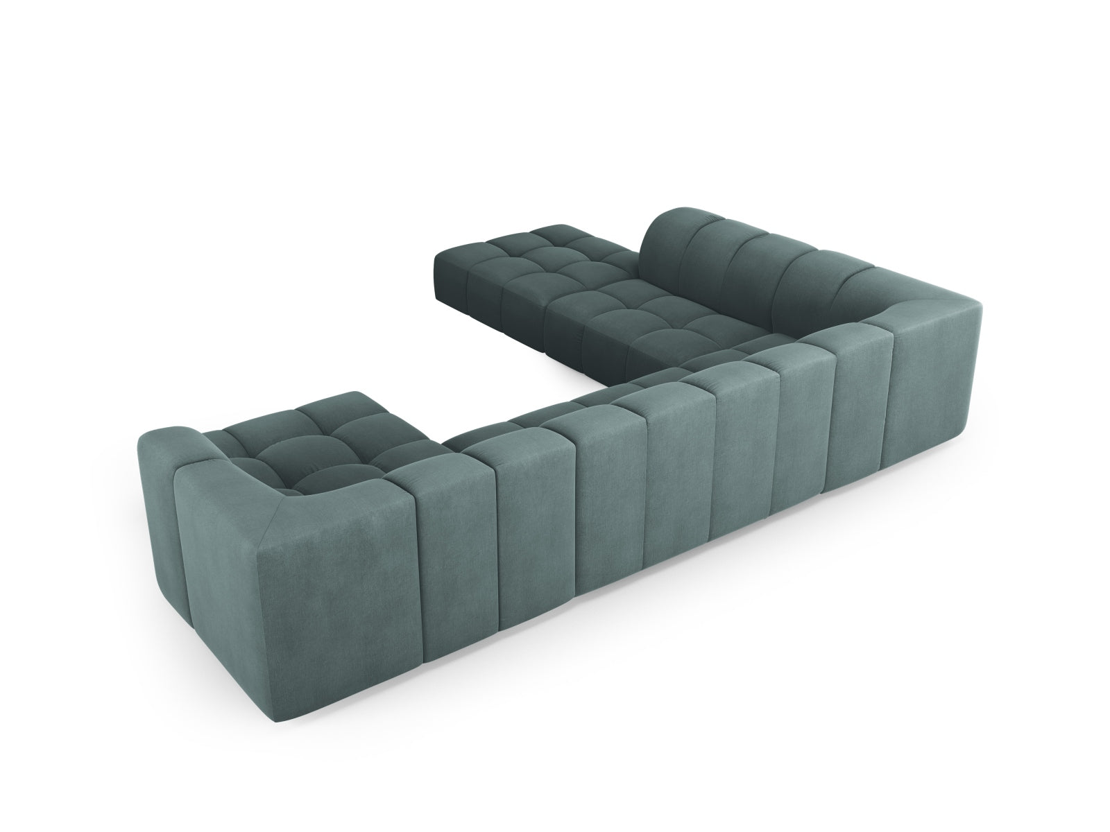 Modulares 7-Sitzer Ecksofa Moritz in Sea Green-Rebel, perfekt für großzügige Wohnlandschaften und modernes Wohndesign.