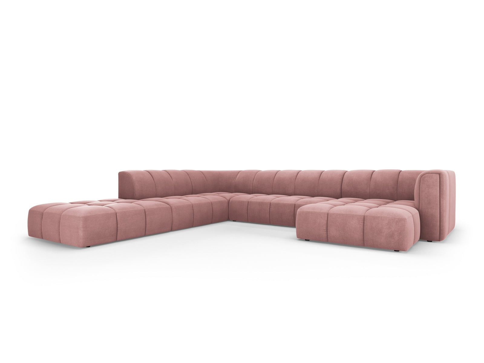 Stylisches 7-Sitzer Ecksofa Moritz in Pink-Rebel, ideal für moderne Wohnräume, präsentiert von Cosmopolitan Design.