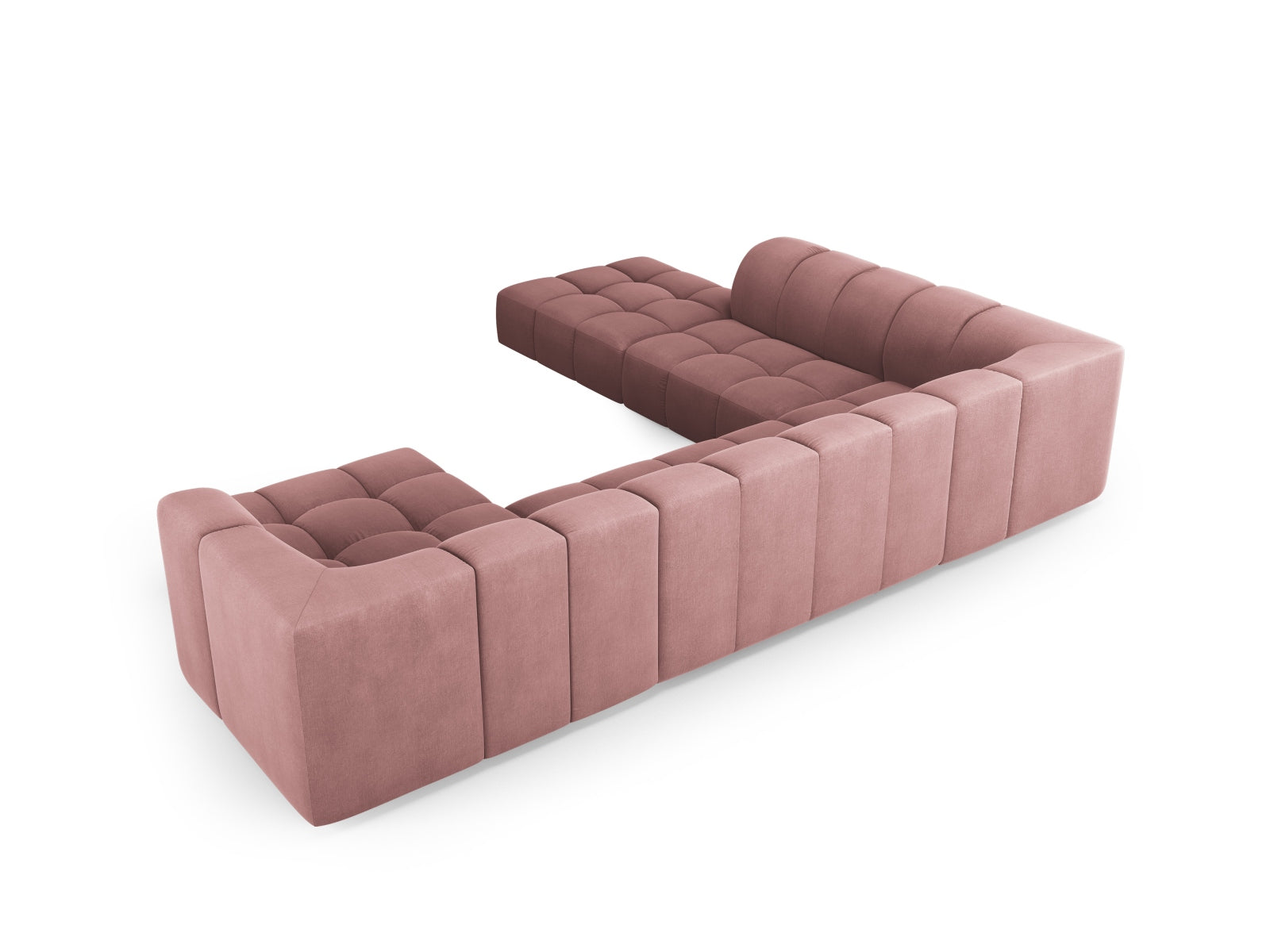Elegantes 7-Sitzer Ecksofa Moritz in Pink-Rebel, perfekt für großzügige Wohnlandschaften, erhältlich bei Cosmopolitan Design.