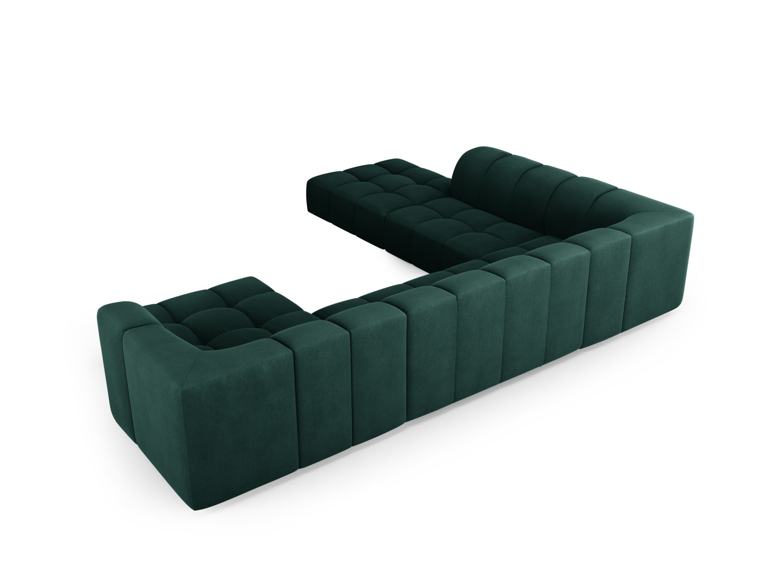 Modulares 7-Sitzer Ecksofa Moritz in edlem Flaschengrün, perfekt für großzügige Wohnlandschaften und stilvolle Einrichtungsideen.