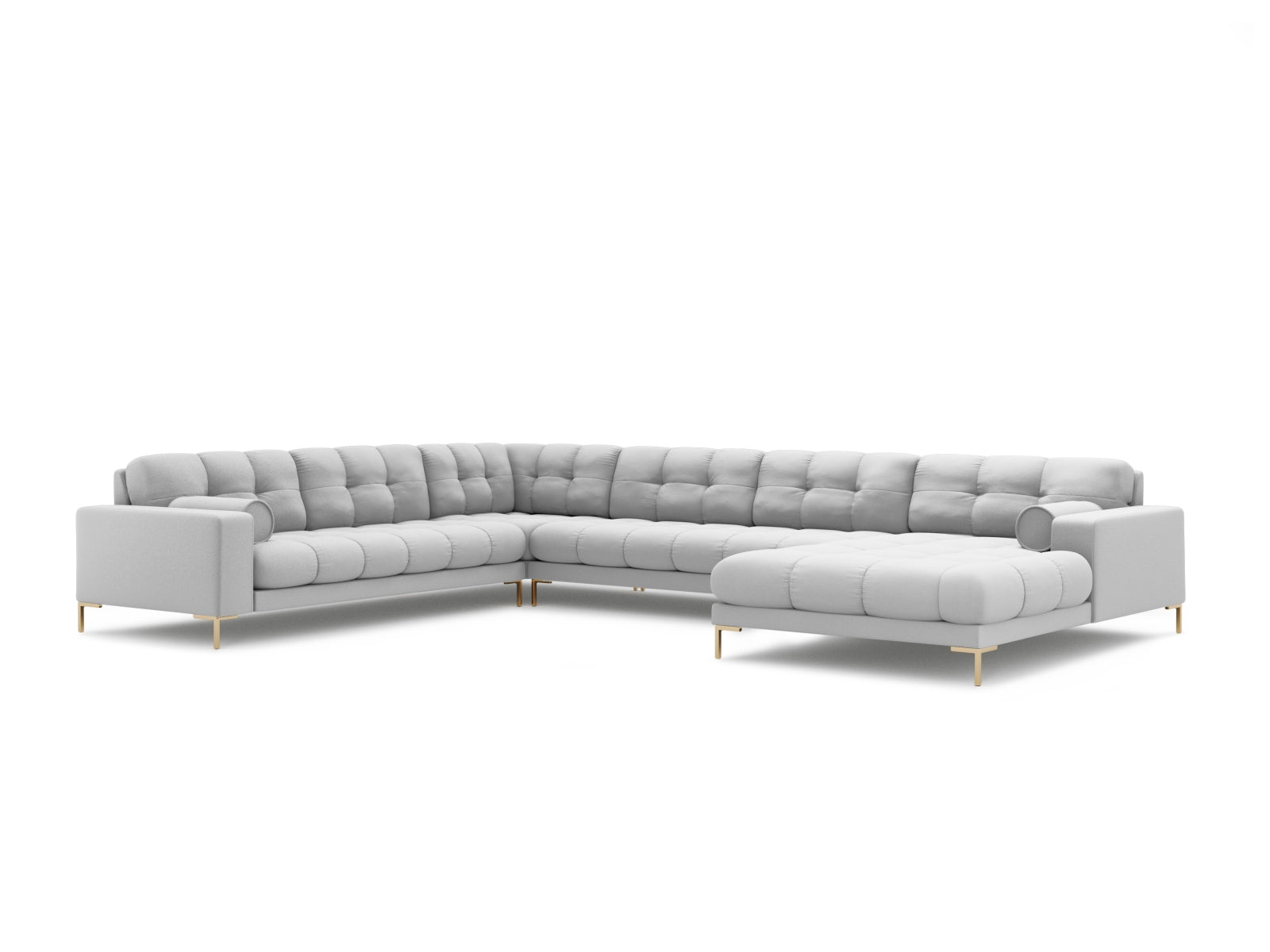Geräumiges 7-Sitzer Ecksofa links Panoramic Bali in modernem Grau, ideal für gemütliche und stilvolle Wohnräume von Cosmopolitan Design.