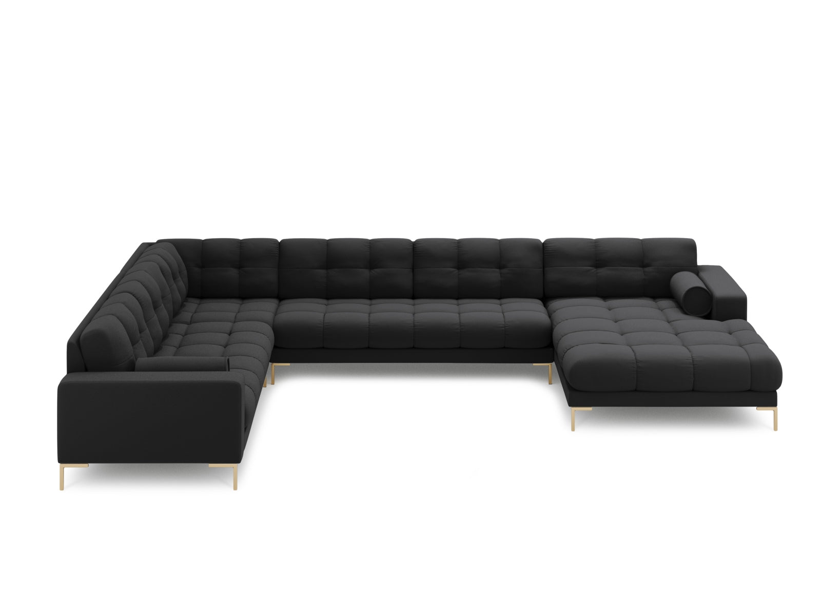Elegantes 7-Sitzer Ecksofa links Panoramic Bali in Dunkelgrau, ideal für stilvolle Wohnräume, präsentiert von Cosmopolitan Design.