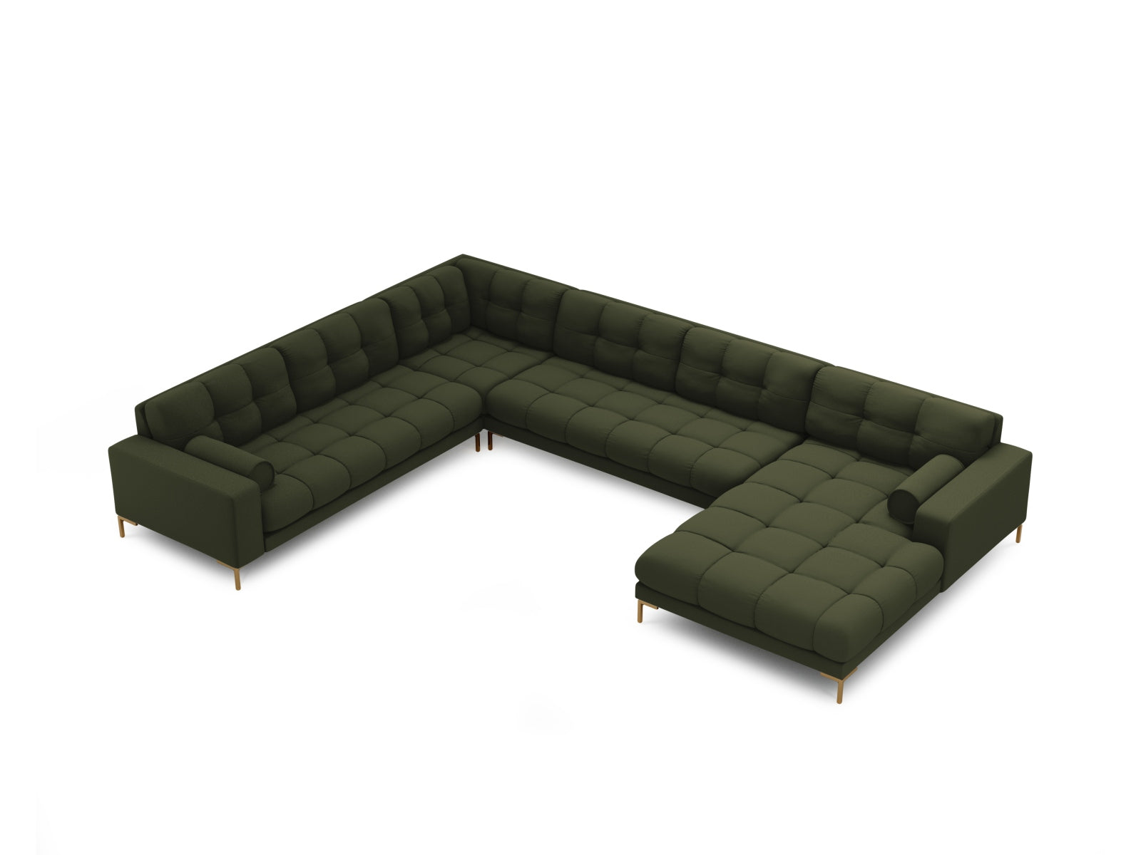 Geräumiges 7-Sitzer Ecksofa links Panoramic Bali in elegantem Grünton, ideal für stilvolle und einladende Wohnräume.
