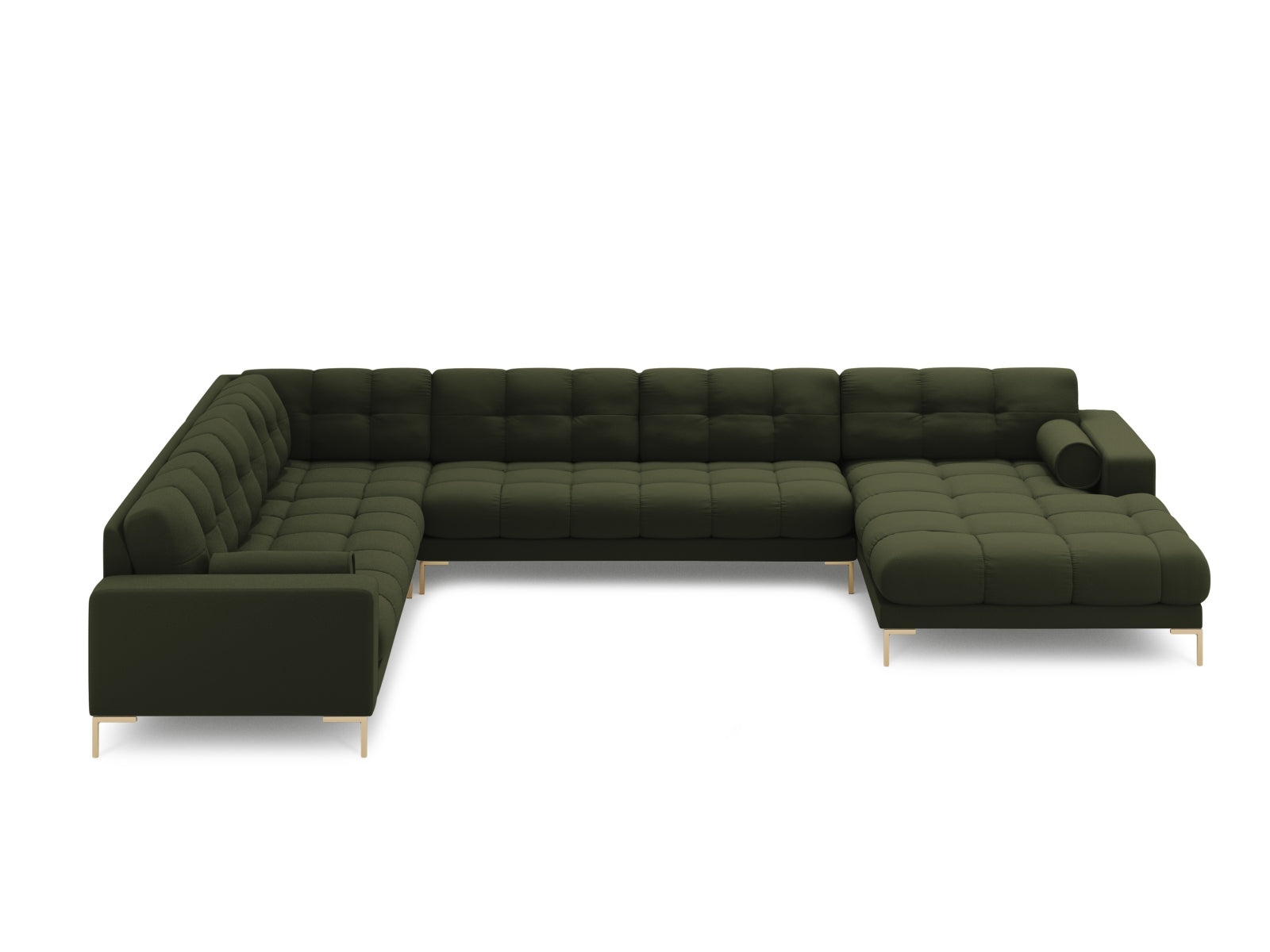 Modernes 7-Sitzer Ecksofa links Panoramic Bali in einem ansprechenden Grünton, perfekt für gemütliche und stilvolle Wohnbereiche.