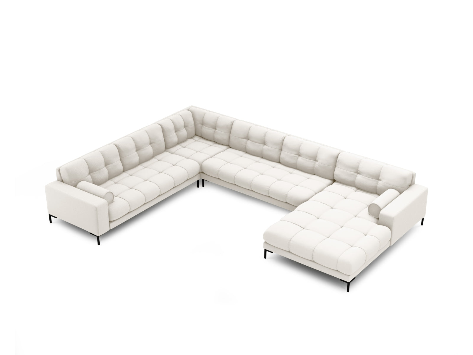 Modernes 7-Sitzer Ecksofa links Panoramic Bali in hellem Beige, perfekt für gemütliche und stilvolle Wohnlandschaften.
