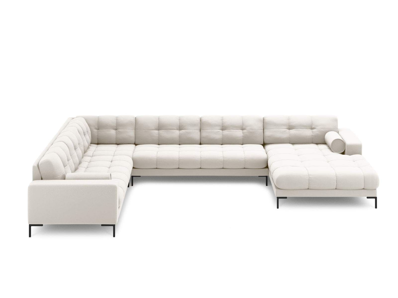 Elegantes 7-Sitzer Ecksofa links Panoramic Bali in sanftem Beige, ideal für entspannte Stunden und stilvolle Einrichtungsideen.