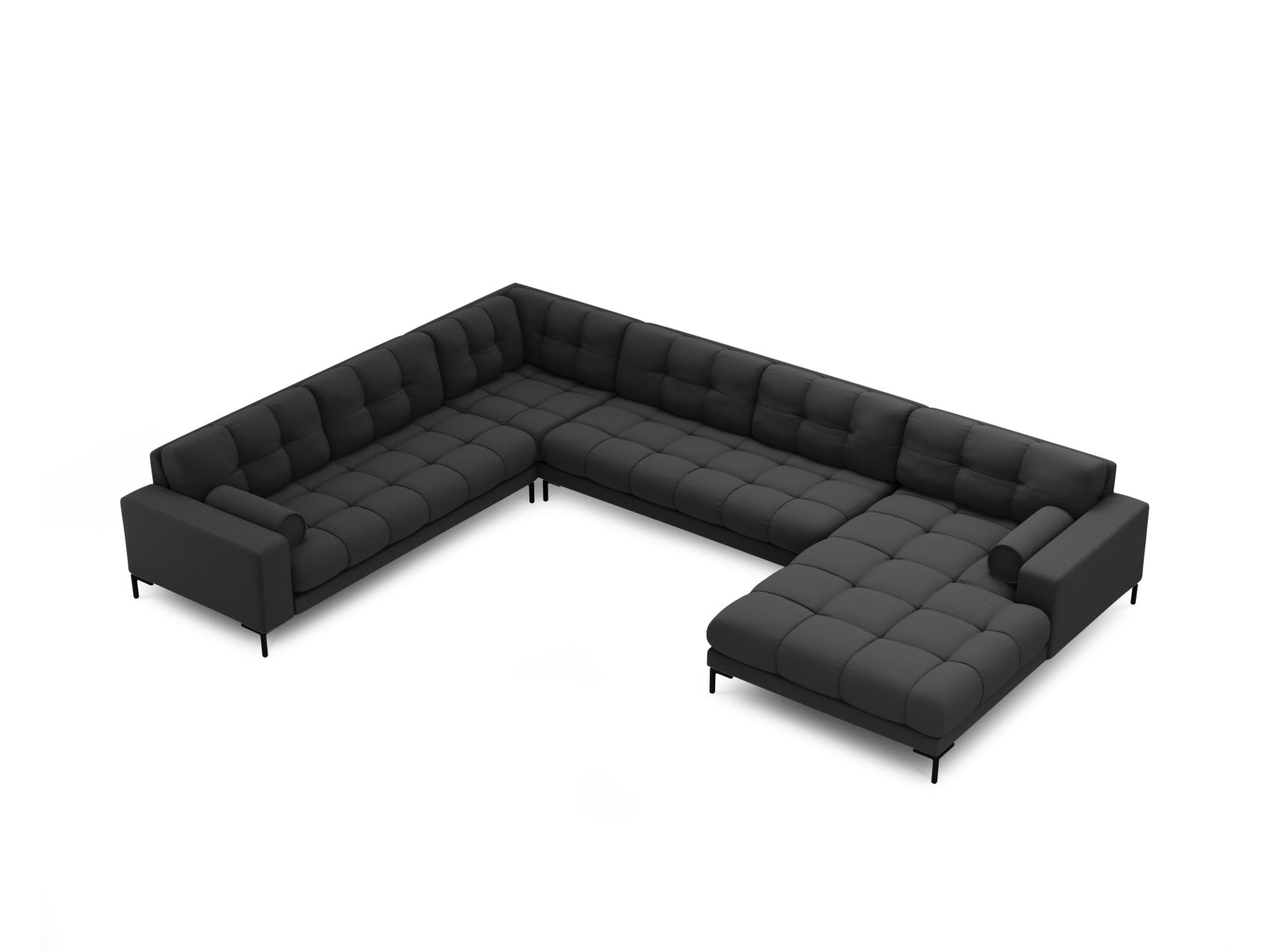 Modernes 7-Sitzer Ecksofa links Panoramic Bali in edlem Dunkelgrau, perfekt für komfortable und stilvolle Wohnlandschaften von Cosmopolitan Design.