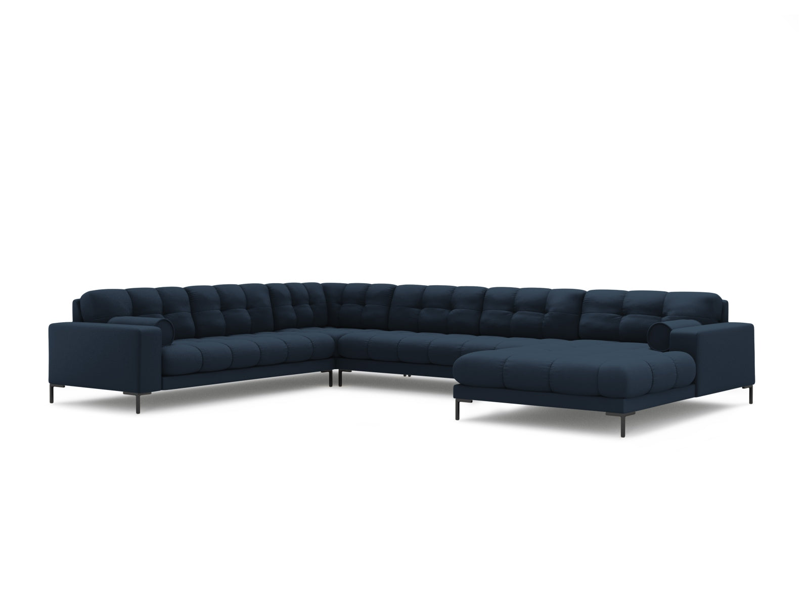 Elegantes 7-Sitzer Ecksofa links Panoramic Bali in stilvollem Blue-Neve, ideal für gesellige Runden und modernes Wohndesign.