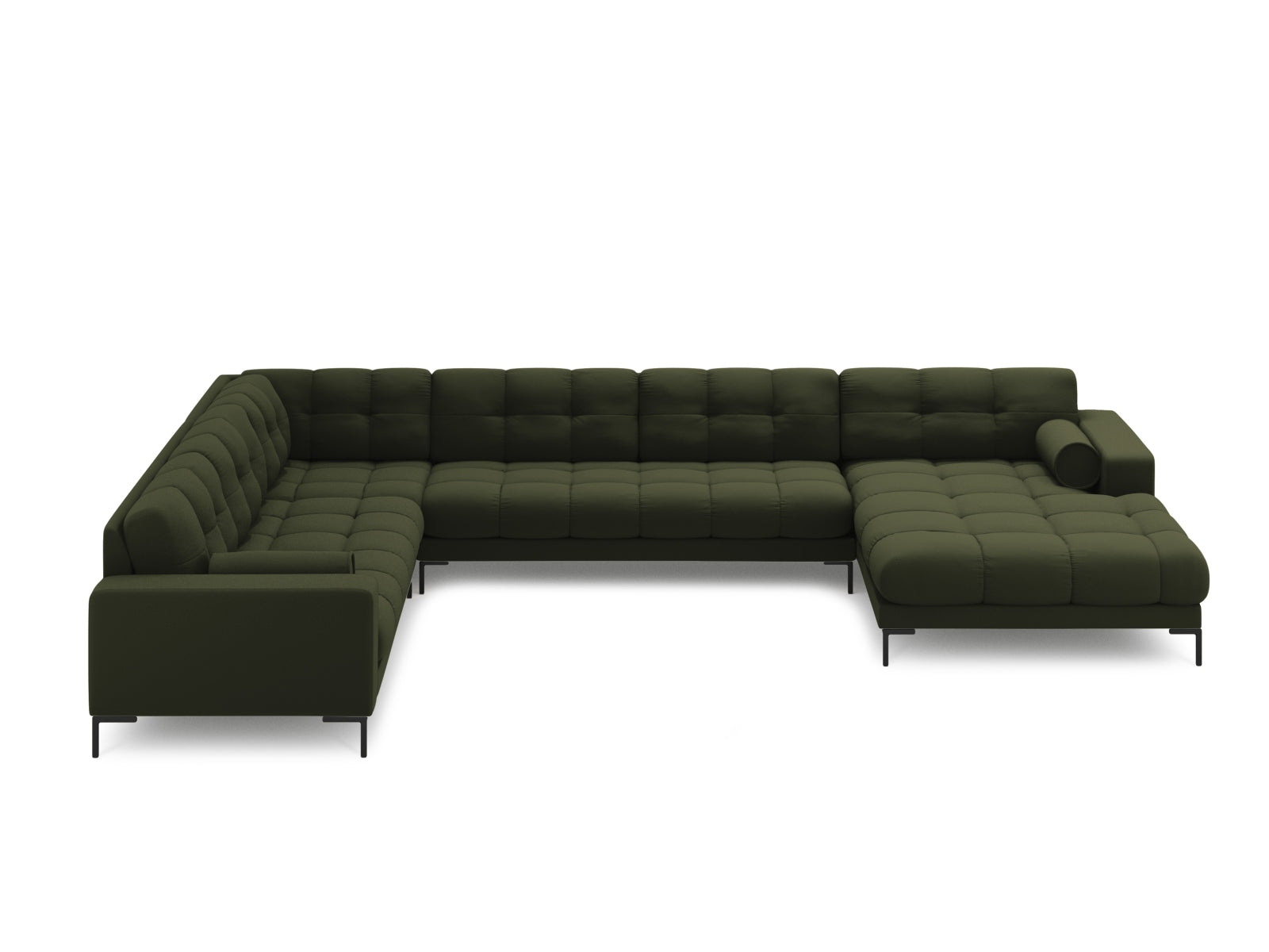 Elegantes 7-Sitzer Ecksofa links Panoramic Bali in stilvollem Grün, ideal für moderne Wohnräume, präsentiert von Cosmopolitan Design.