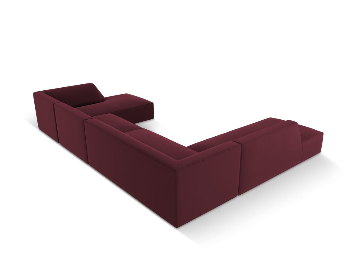 Panorama-Ecksofa links Siena in Light Beige-Pacifico Kunstleder mit Récamiere, Massivholzrahmen und schwarzen Kunststoffbeinen, 7-Sitzer Ausführung.