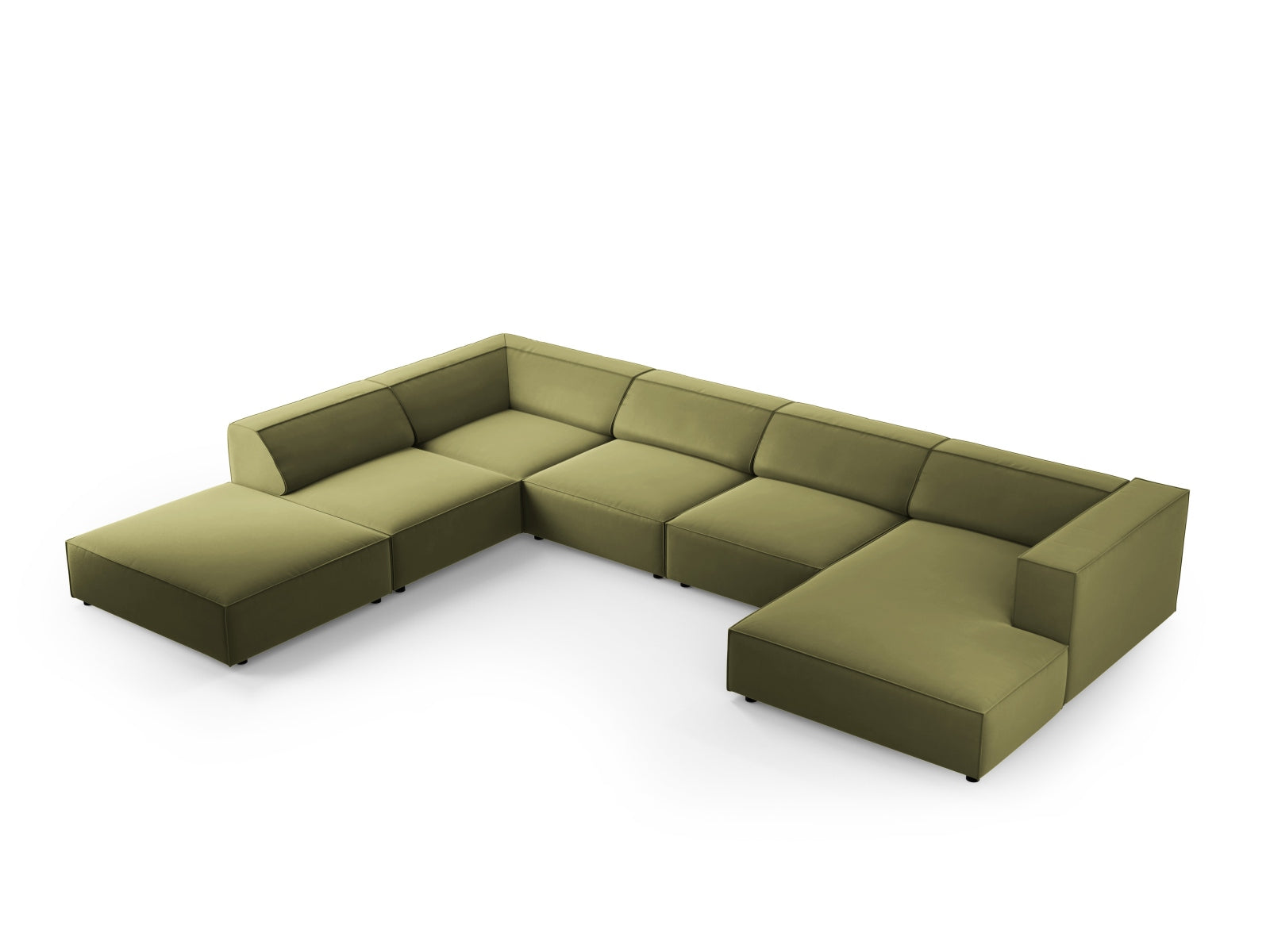 Arendal Velour Panoramic Ecksofa links 7 Sitzer in Light Green präsentiert im Onlineshop von KAQTU Design AG. Ecksofa links ist von Cosmopolitan Design