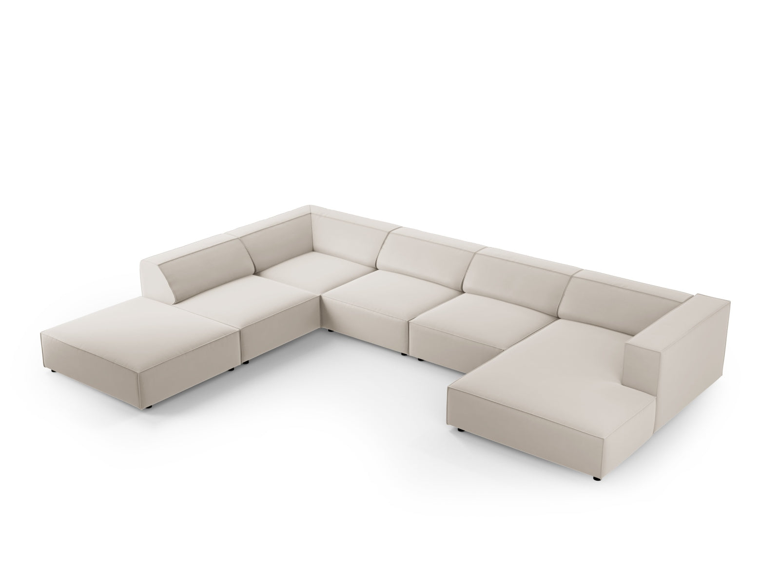 Arendal Velour Panoramic Ecksofa links 7 Sitzer in Ecru präsentiert im Onlineshop von KAQTU Design AG. Ecksofa links ist von Cosmopolitan Design