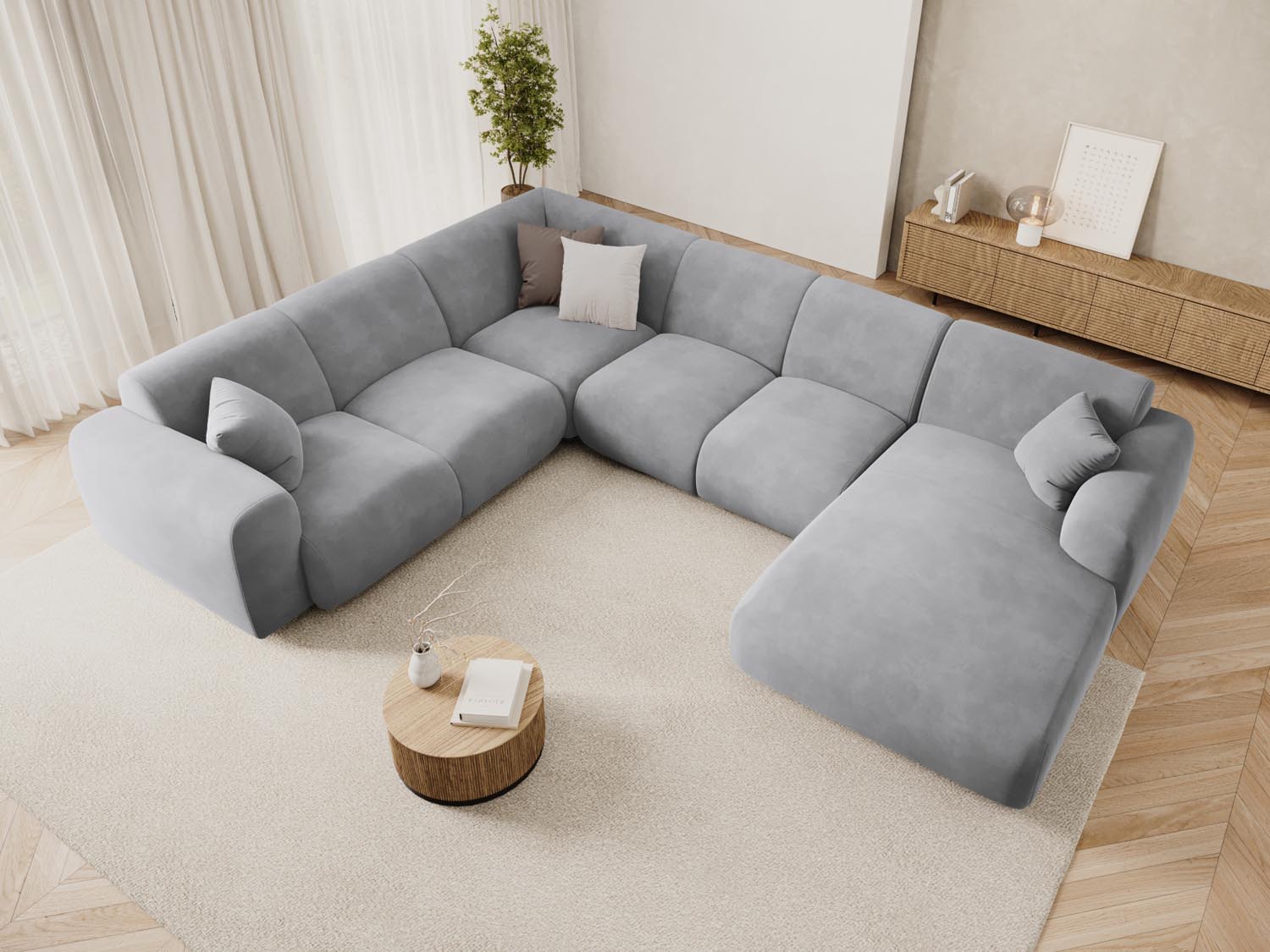 Nolio Velour Panoramic Ecksofa links 6 Sitzer 252cm in Light Grey präsentiert im Onlineshop von KAQTU Design AG. Ecksofa links ist von Cosmopolitan Design