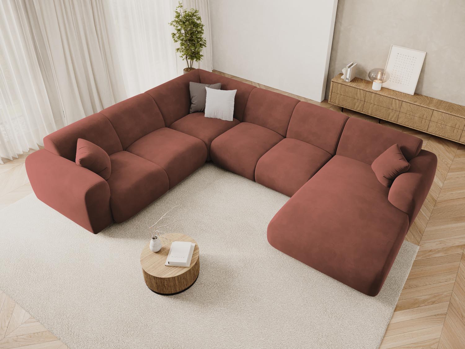 Nolio Velour Panoramic Ecksofa links 6 Sitzer 252cm in Cuoio präsentiert im Onlineshop von KAQTU Design AG. Ecksofa links ist von Cosmopolitan Design