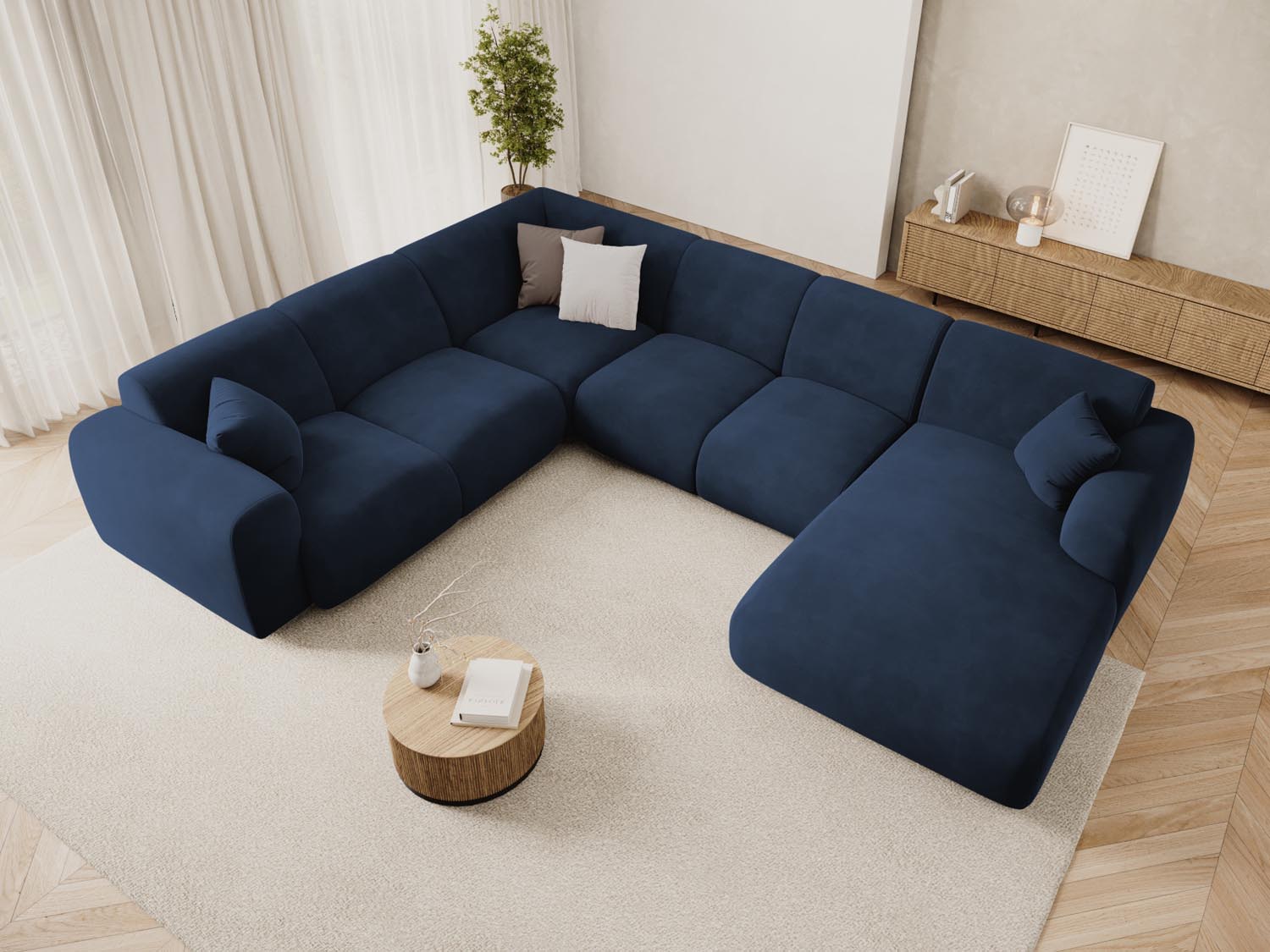 Nolio Velour Panoramic Ecksofa links 6 Sitzer 252cm in Royal Blue präsentiert im Onlineshop von KAQTU Design AG. Ecksofa links ist von Cosmopolitan Design