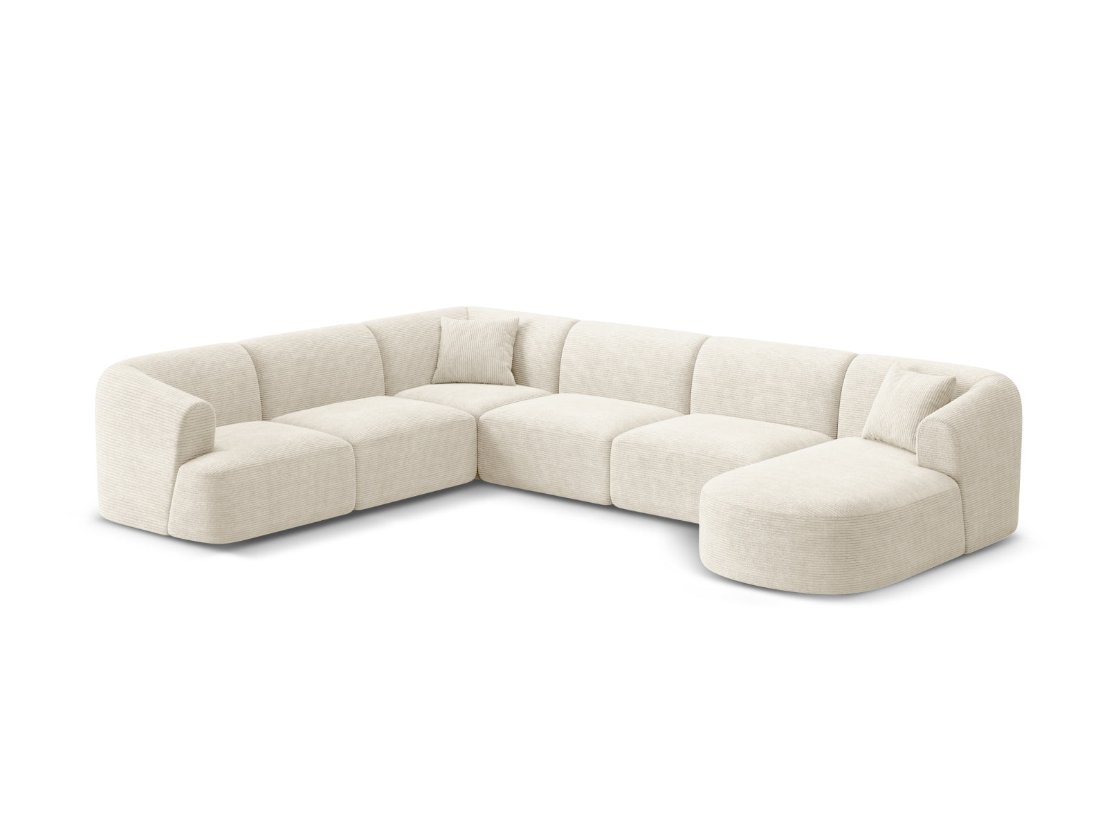 Entdecken Sie das Campi Modular Panoramic Ecksofa links von Cosmopolitan Design – ein elegantes 7-Sitzer Sofa, das modernen Stil und höchsten Komfort vereint.