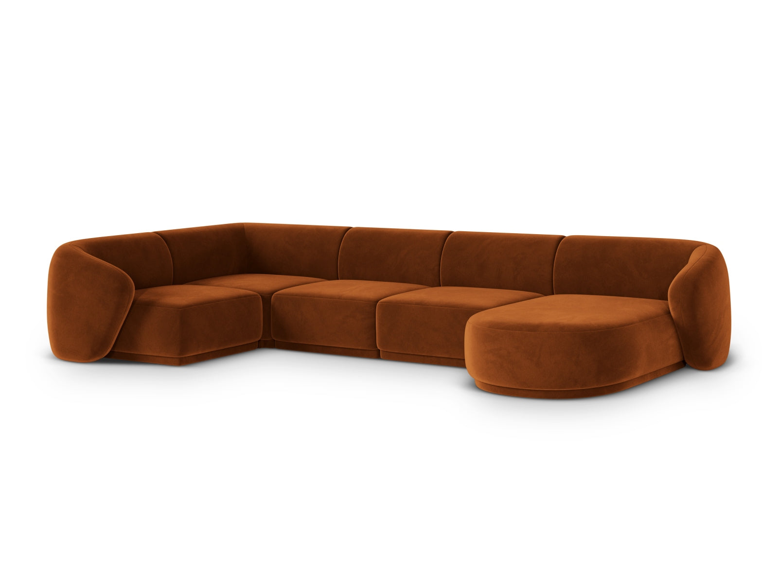 Elegantes 6-Sitzer Panoramic Ecksofa links Gomera in warmem Terracotta, ideal für stilvolle Wohnräume.