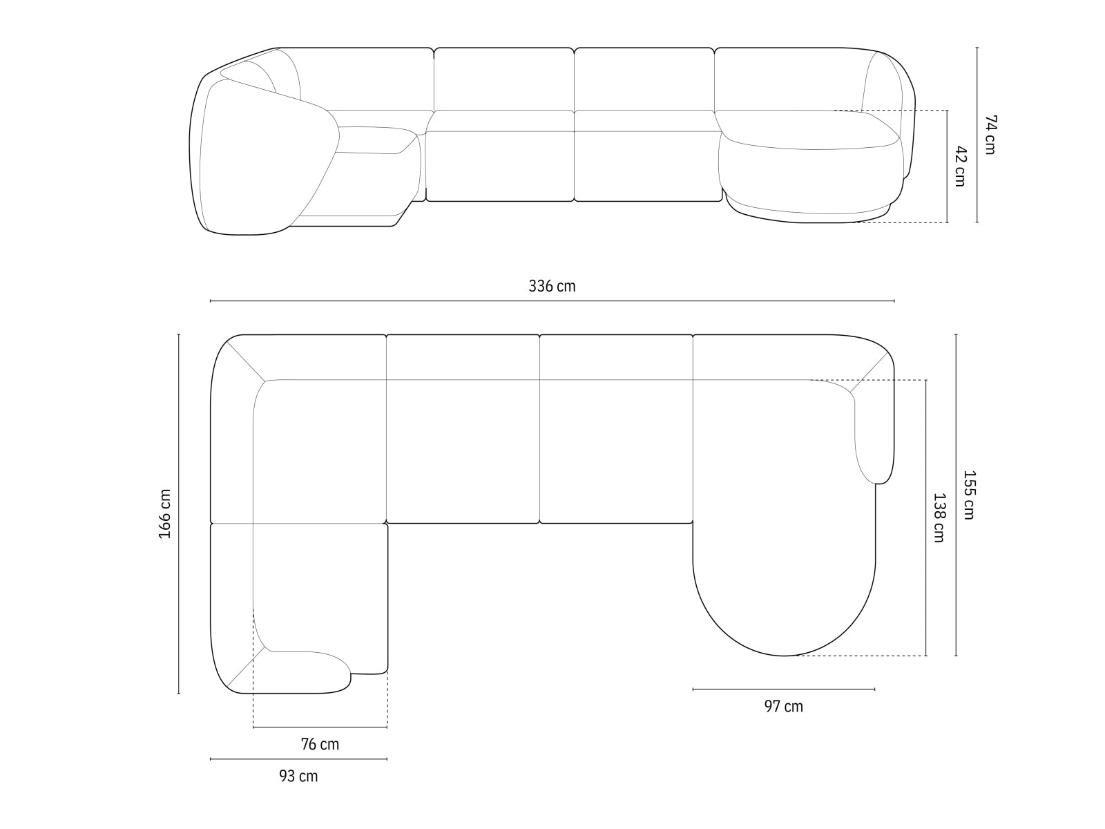 Geräumiges 6-Sitzer Panoramic Ecksofa links Gomera in modernem Grauton, perfekt für stilvolle Wohnzimmer, von Cosmopolitan Design.