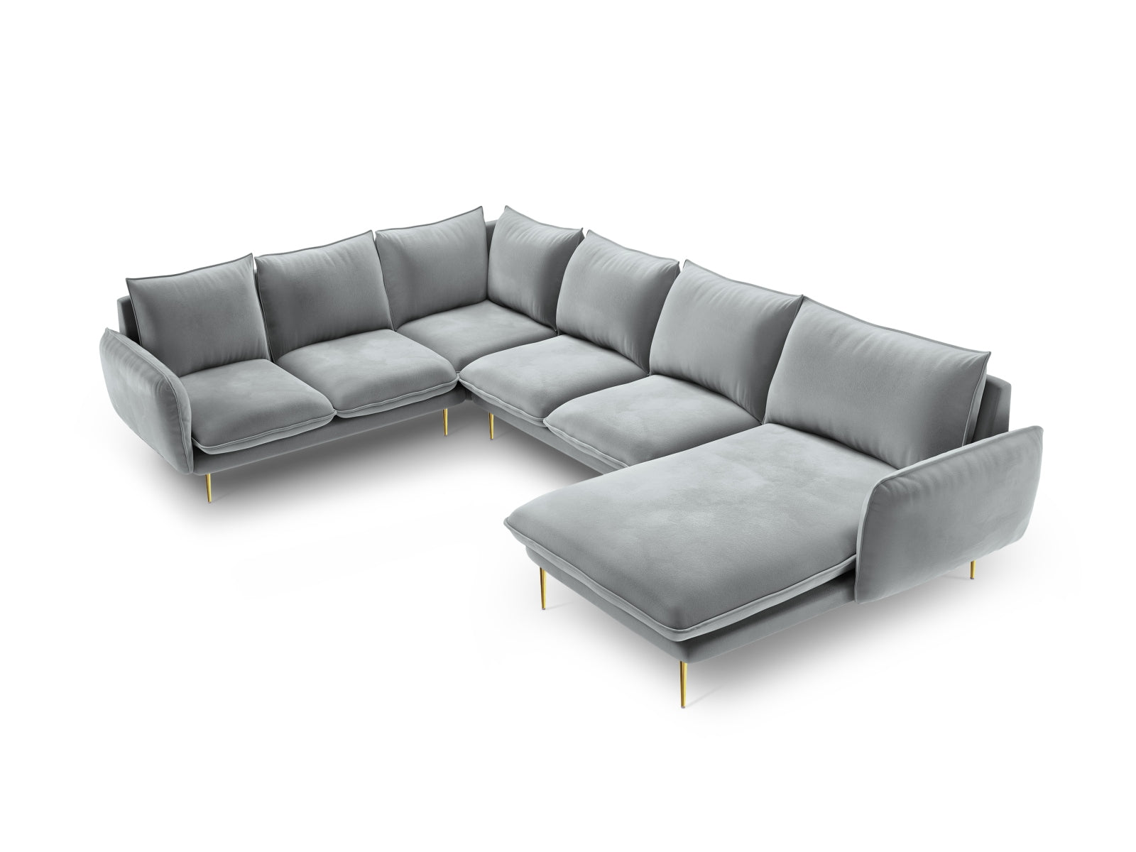 Vienna Velour Panoramic Ecksofa links 7 Sitzer 235cm in Light Grey/Gold präsentiert im Onlineshop von KAQTU Design AG. Ecksofa links ist von Cosmopolitan Design