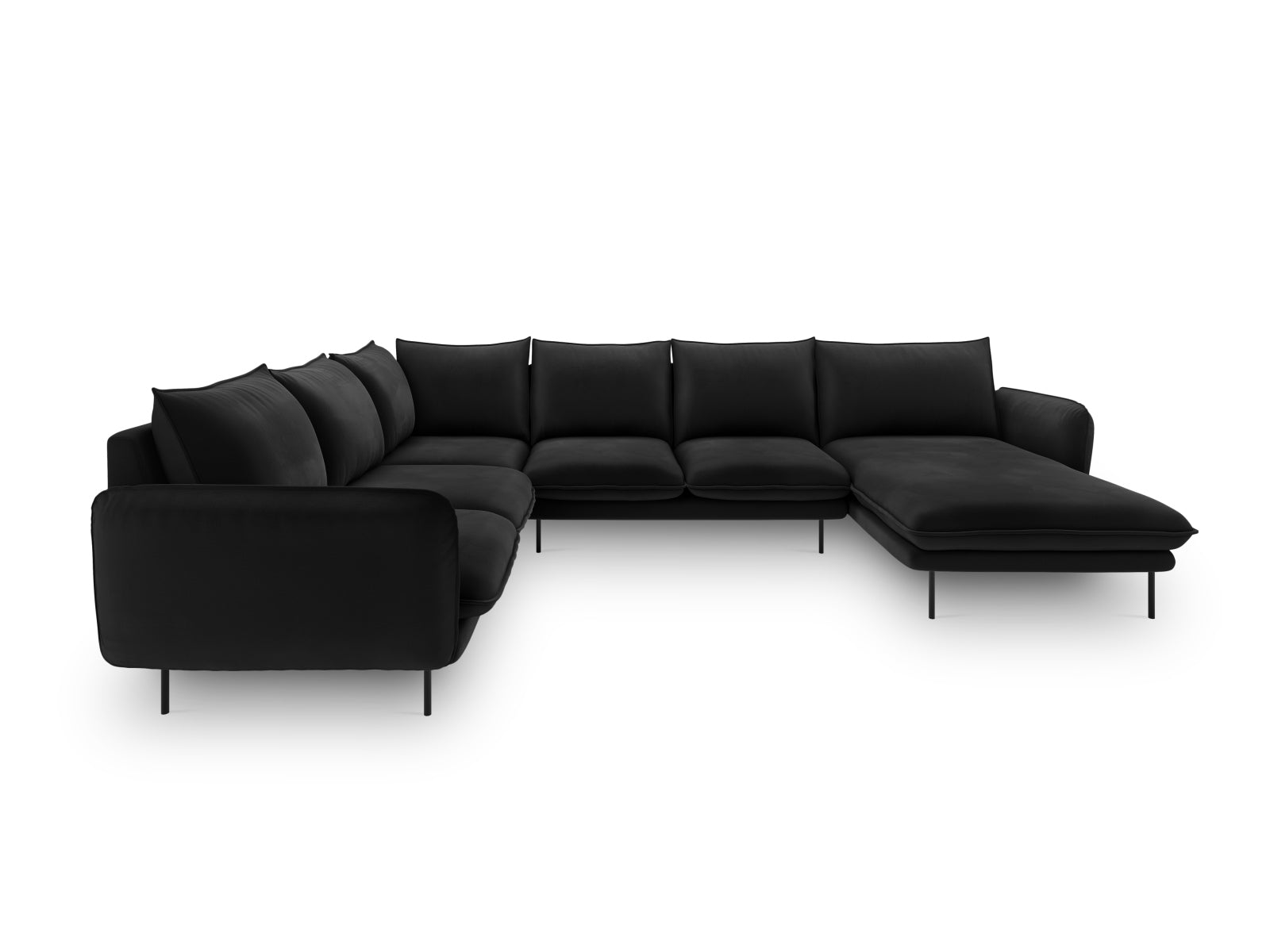 Erleben Sie das Vienna Velour Panoramic Ecksofa links – ein großzügiges 7-Sitzer Sofa mit 235 cm, das Komfort und Stil in Ihr Zuhause bringt.
