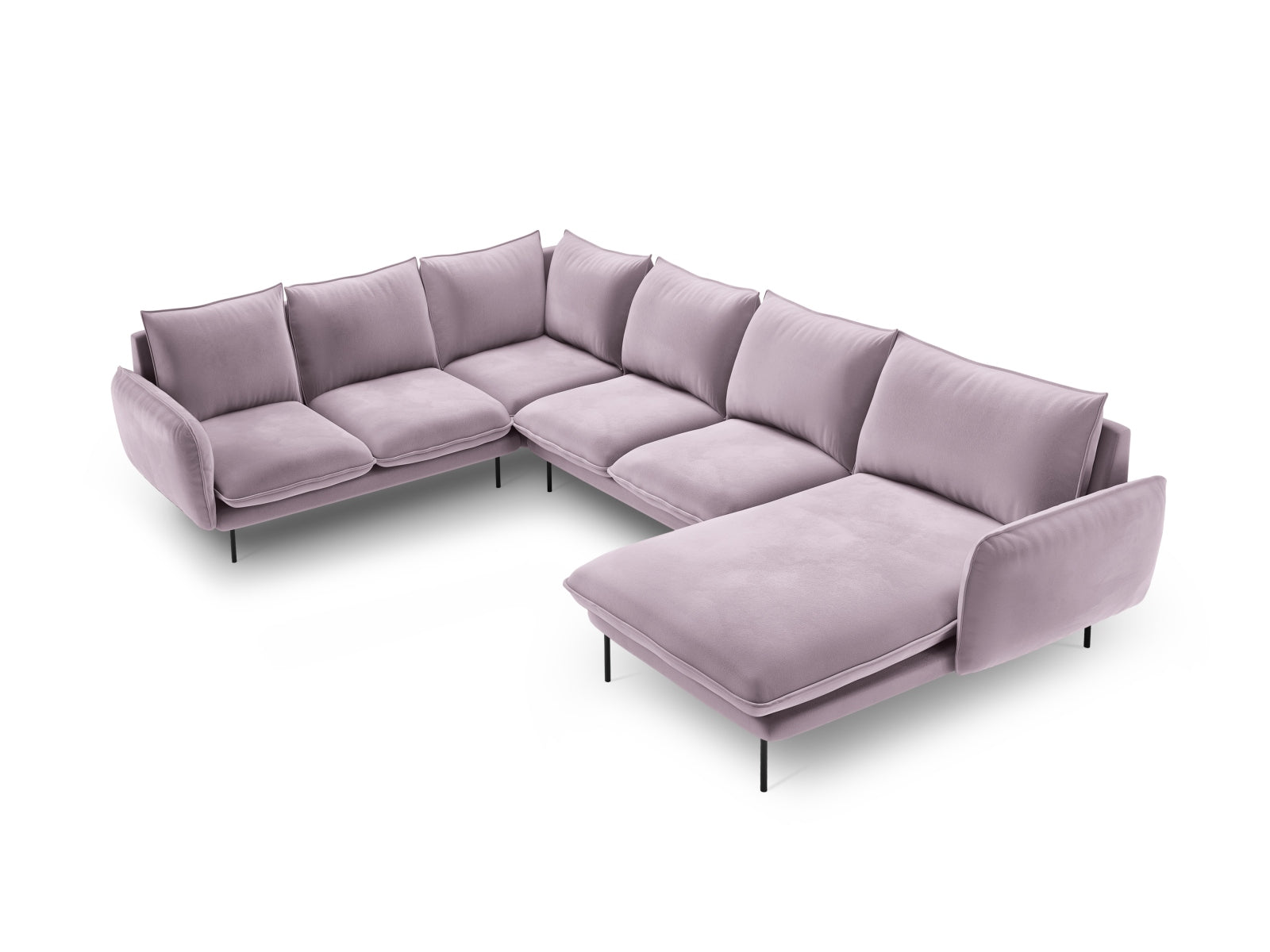Vienna Velour Panoramic Ecksofa links 7 Sitzer 235cm in Lavender/Schwarz präsentiert im Onlineshop von KAQTU Design AG. Ecksofa links ist von Cosmopolitan Design