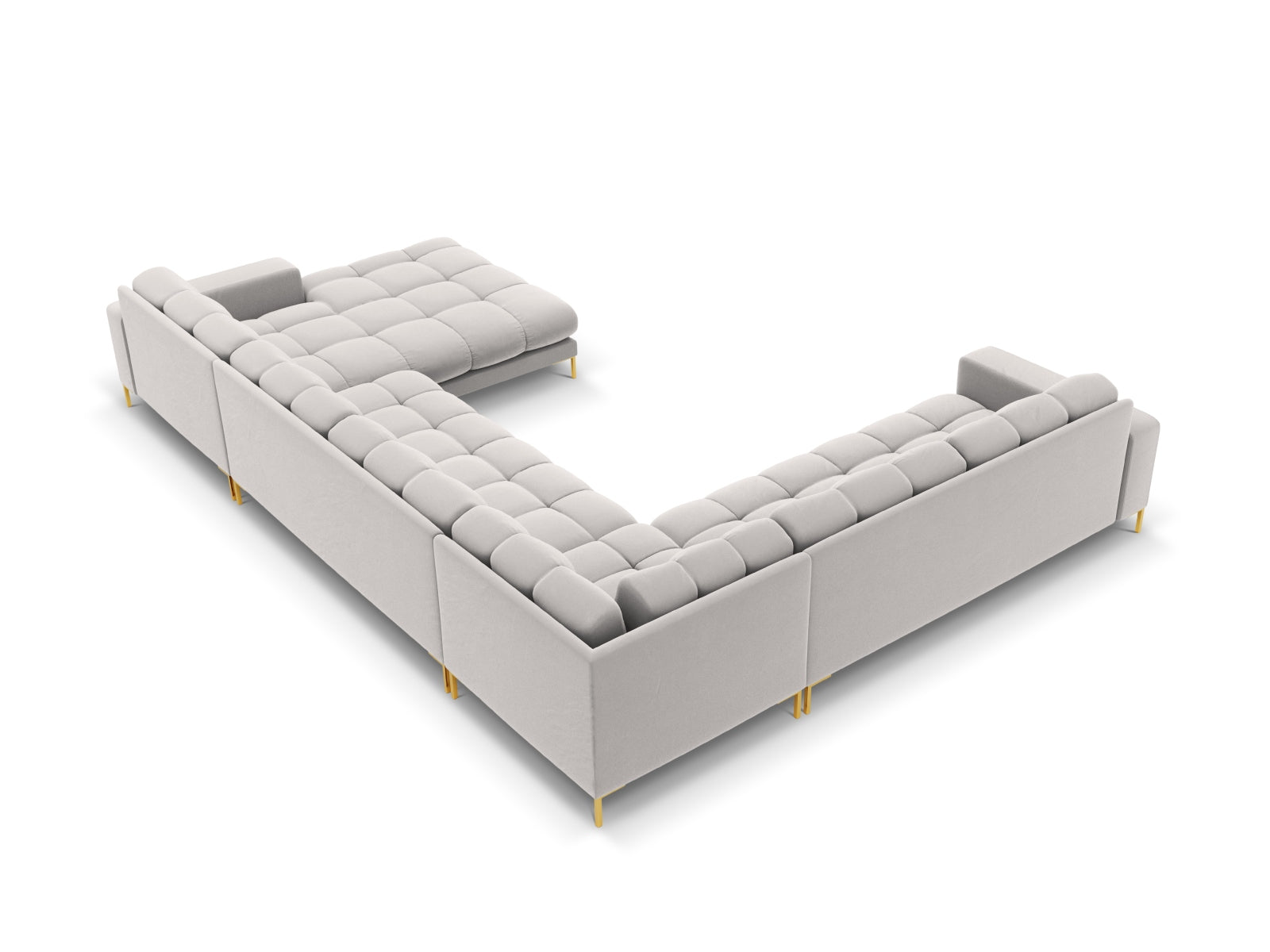 Elegantes 7-Sitzer Ecksofa links Bali in stilvollem Silver-Bluvel, ideal für gesellige Abende und modernes Interieur.