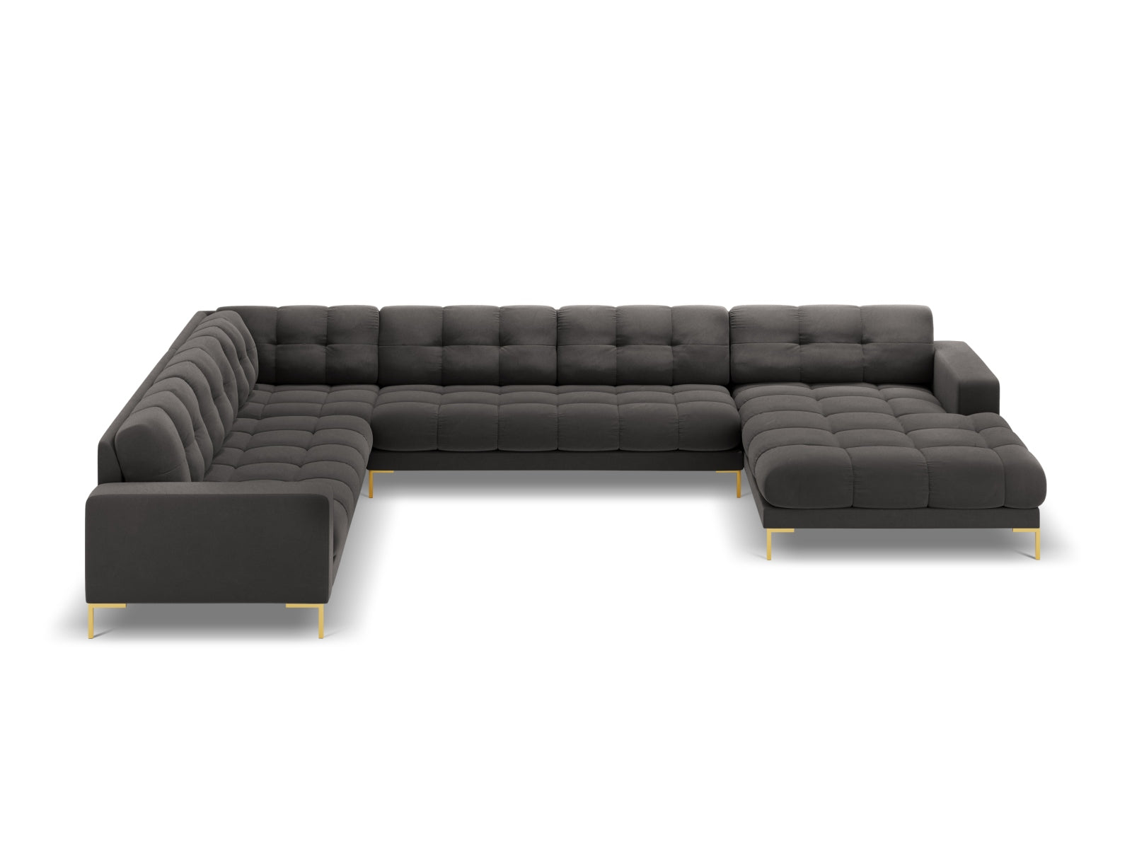 Modernes 7-Sitzer Ecksofa links Bali in edlem Dunkelgrau-Bluvel, ideal für gemütliche Stunden und gesellige Treffen.