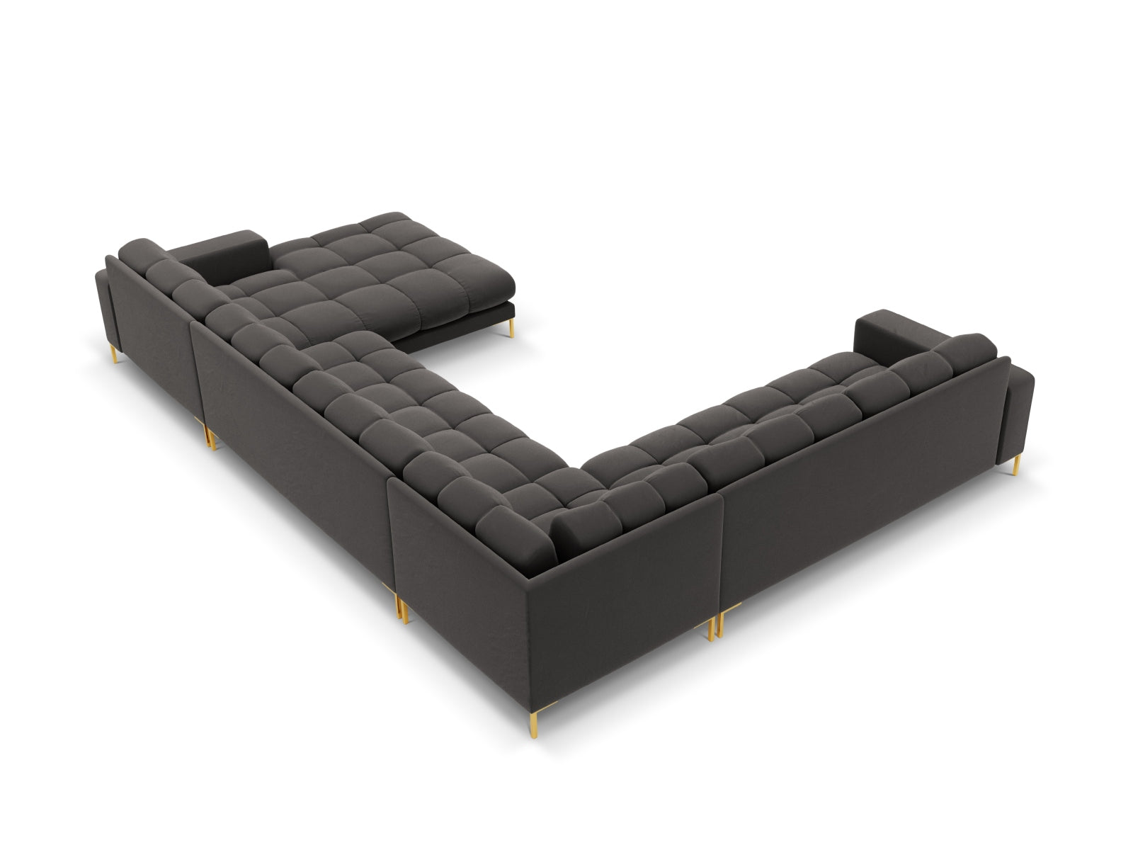 Elegantes 7-Sitzer Ecksofa links Bali in modernem Dunkelgrau-Bluvel, ideal für gemütliche Zusammenkünfte und stilvolle Wohnräume.
